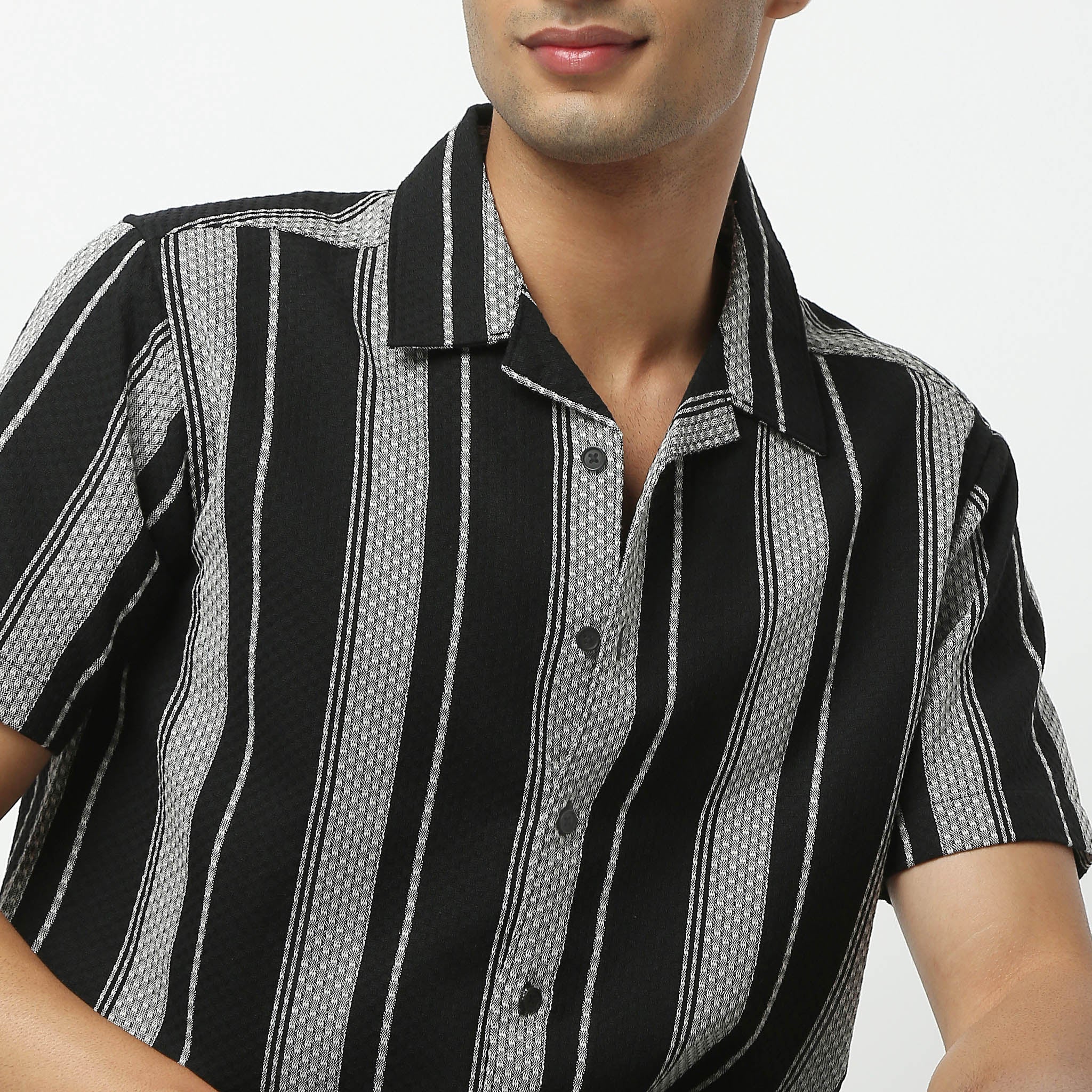 Camp Collar Half Sleeve Striped Mood Shirt - Image 4