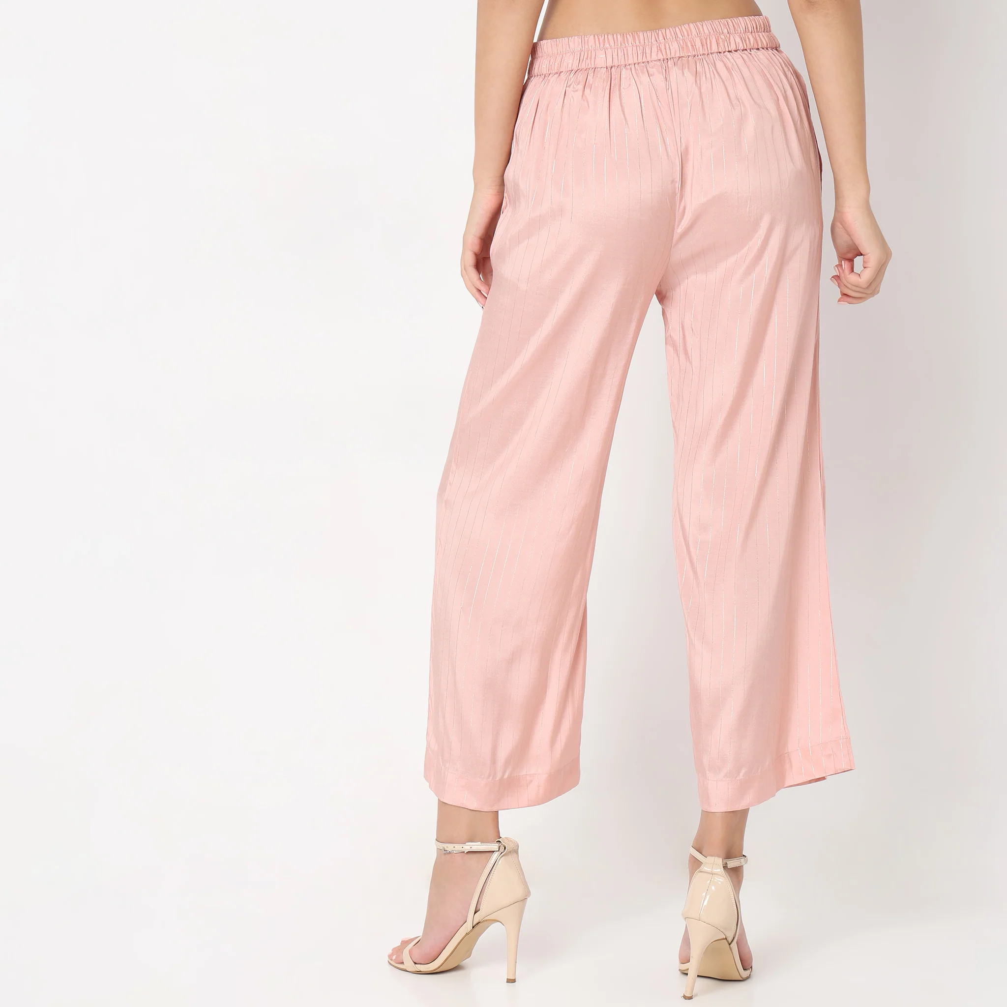 Regular Fit Striped High Rise Palazzos - Image 2