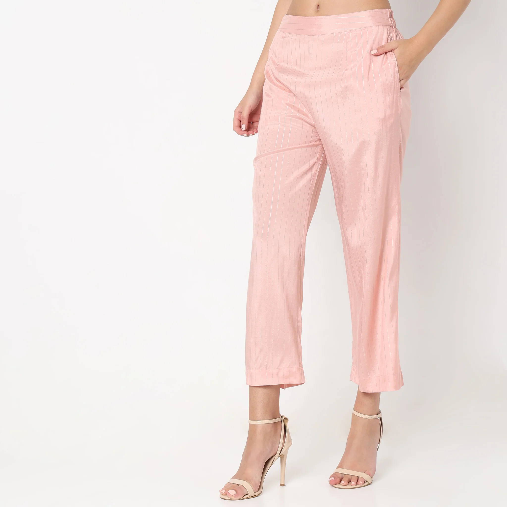 Regular Fit Striped High Rise Palazzos - Image 4
