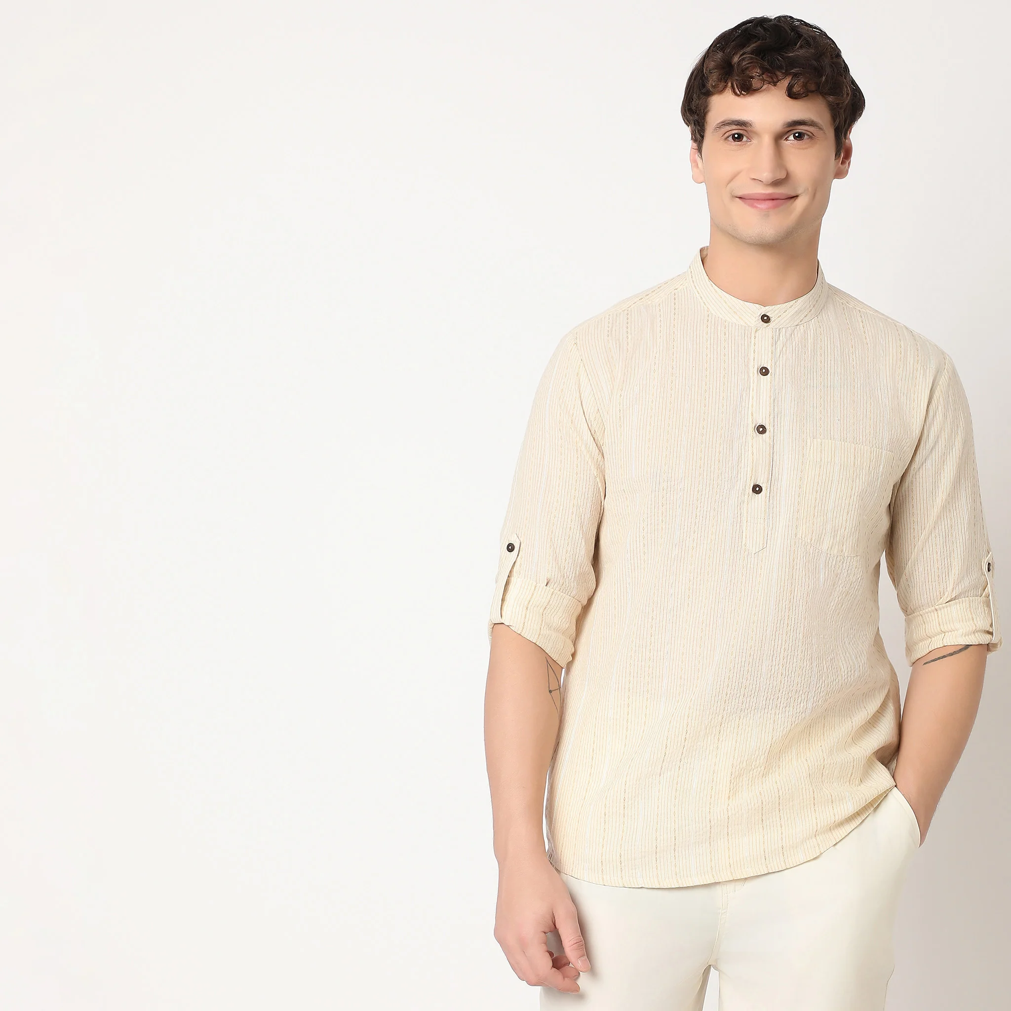Regular Fit Striped Kurta - Image 2