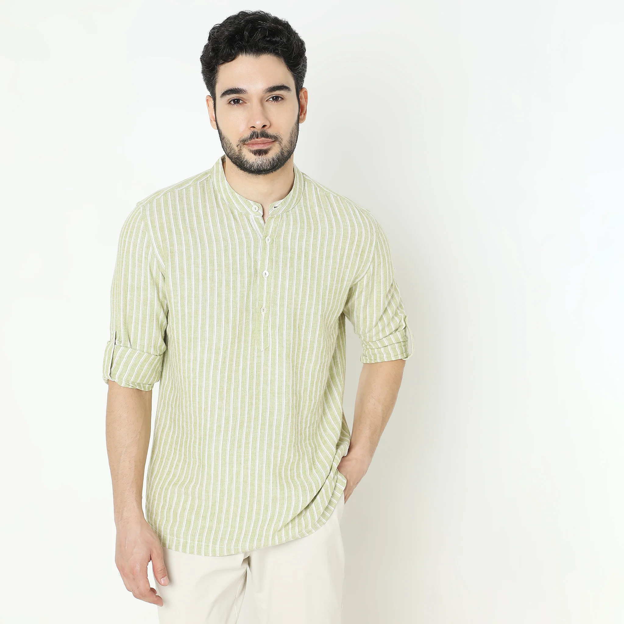Regular Fit Striped Kurta - Image 2