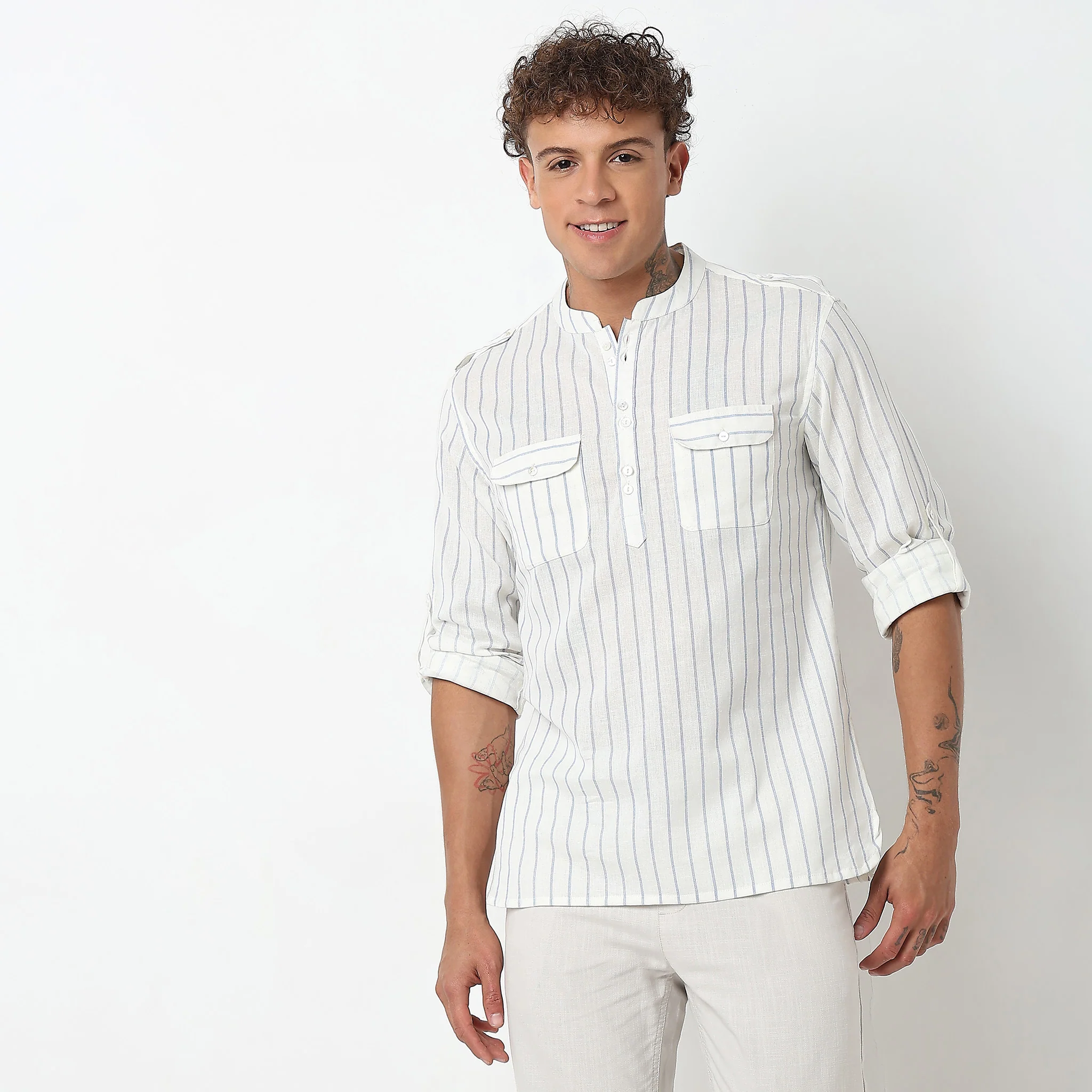 Regular Fit Striped Kurta - Image 2