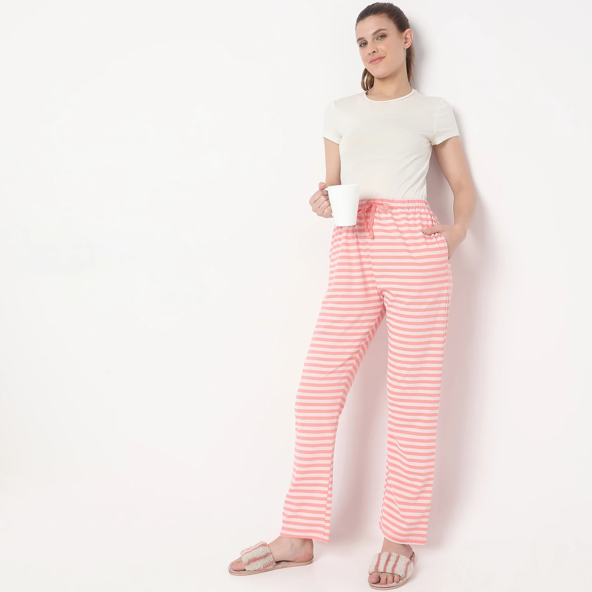 Knitted Striped Mid Rise Lounge Pyjamas
