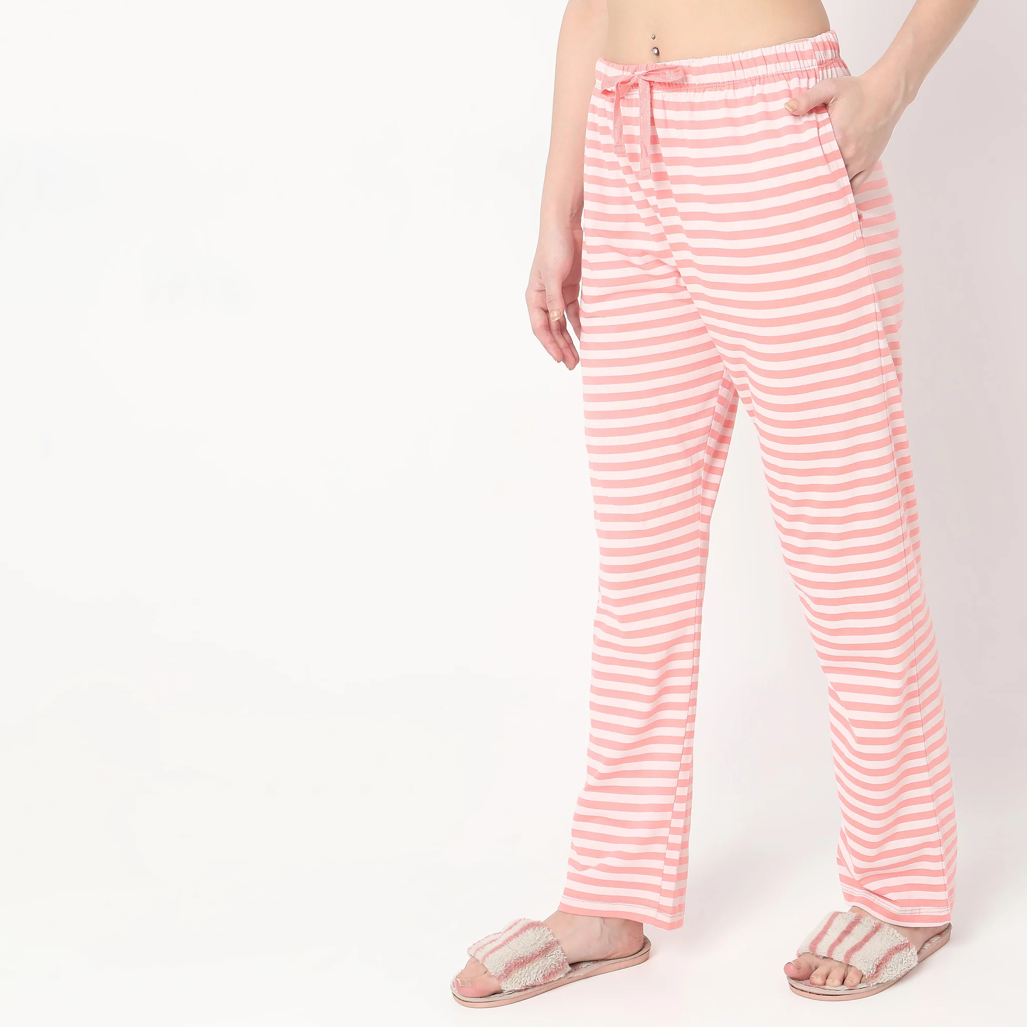 Knitted Striped Mid Rise Lounge Pyjamas - Image 5