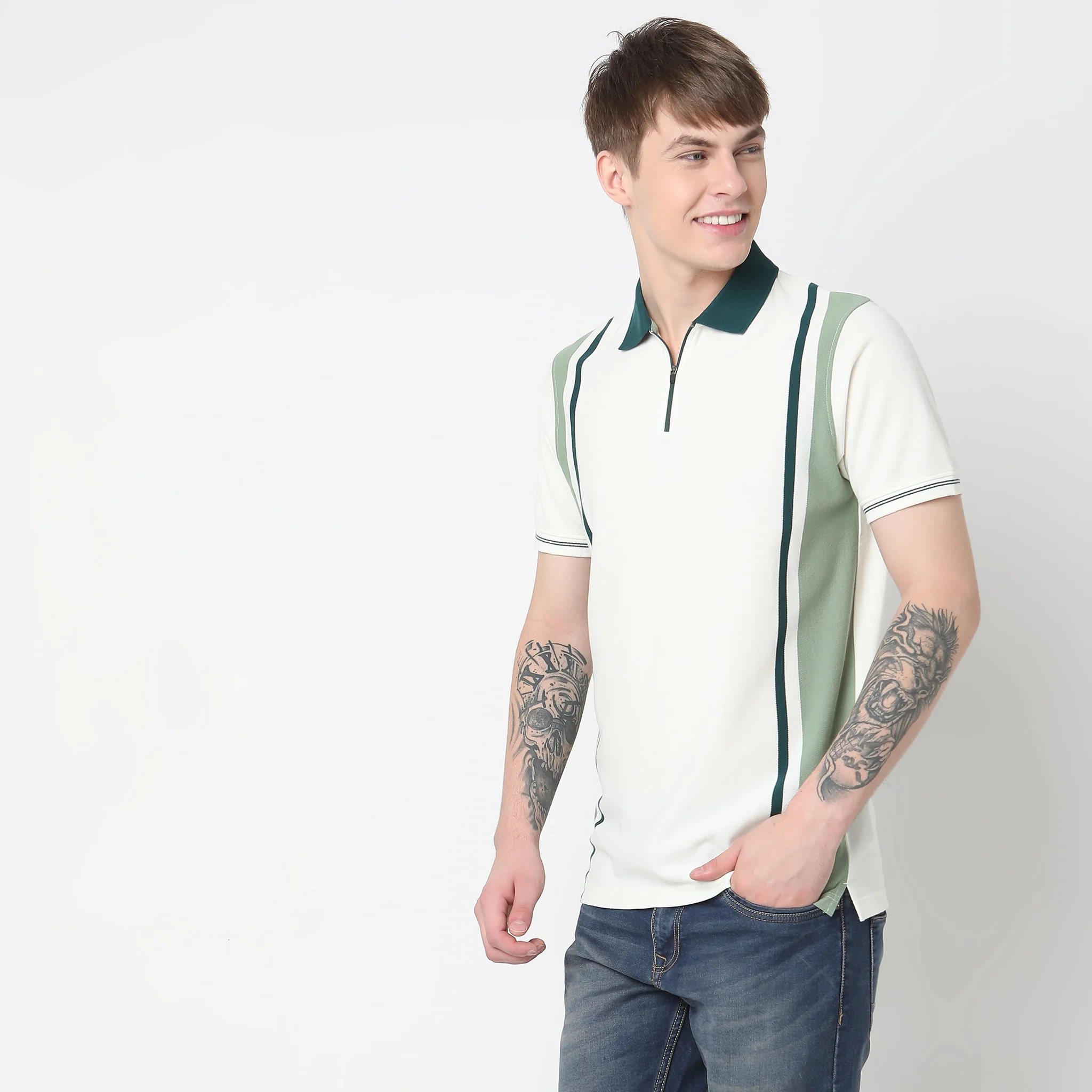 Regular Fit Striped Polo T-Shirt - Image 2