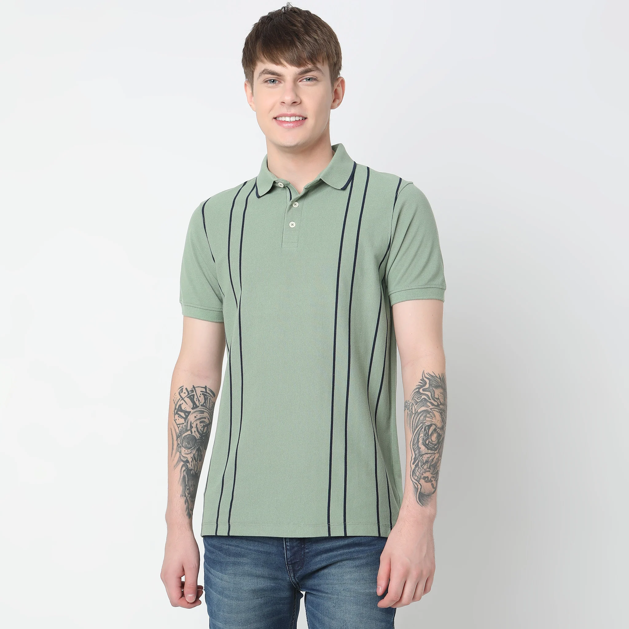 Regular Fit Striped Polo T-Shirt - Image 4