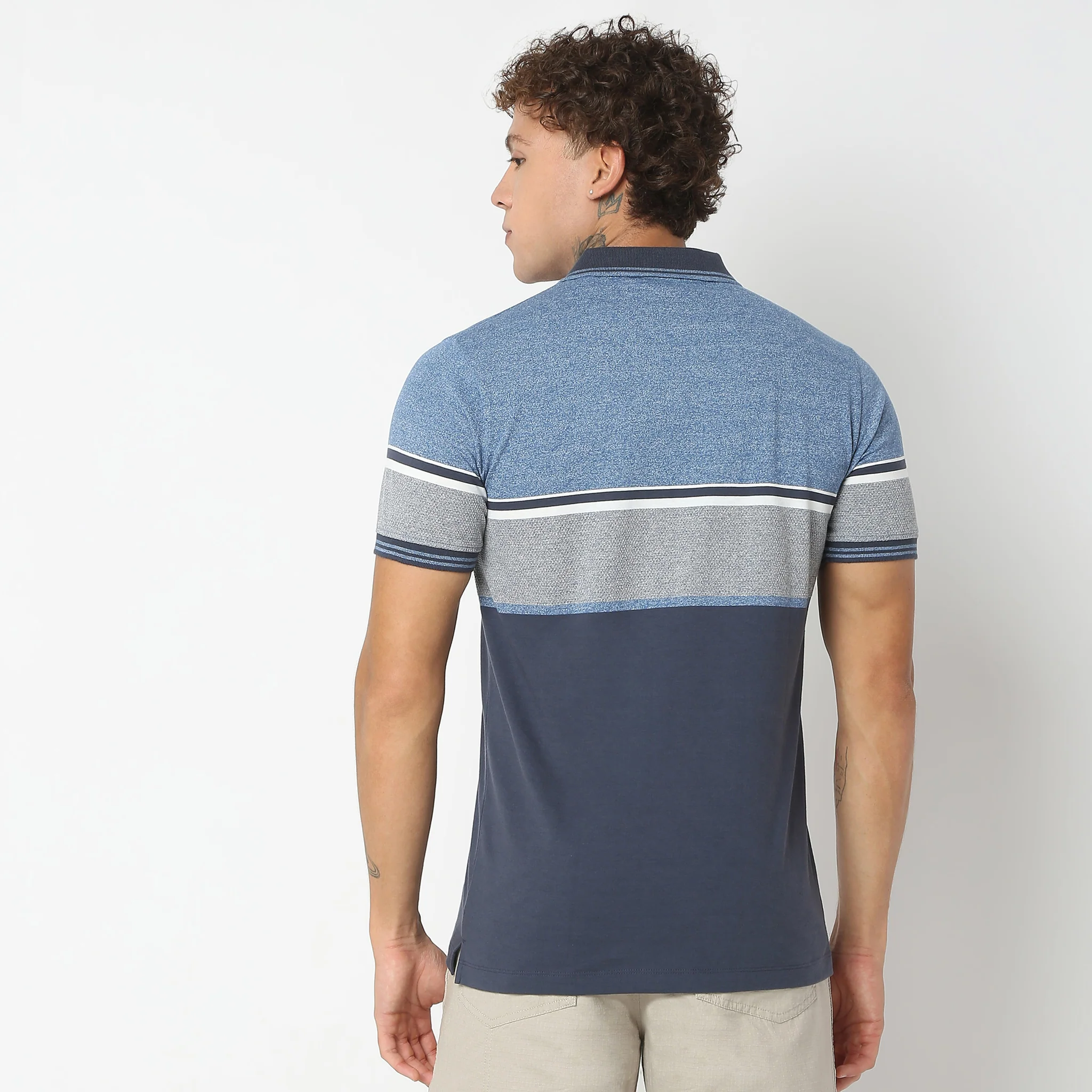 Weekend Polo™ - Exclusive Stripes Pattern Zip Neck Regular Fit Polo T-Shirt - Image 3
