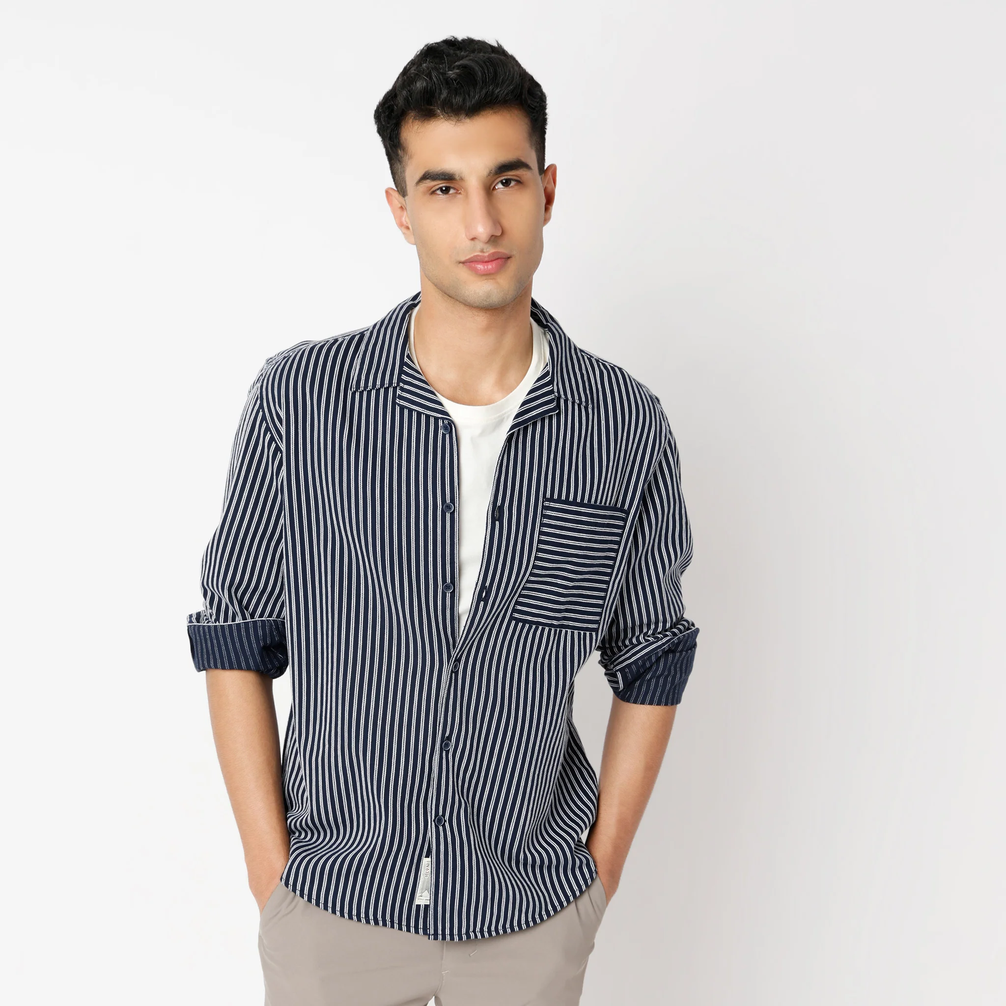 Striped Full Sleeve Cruiser Shirt With Patch Pocket