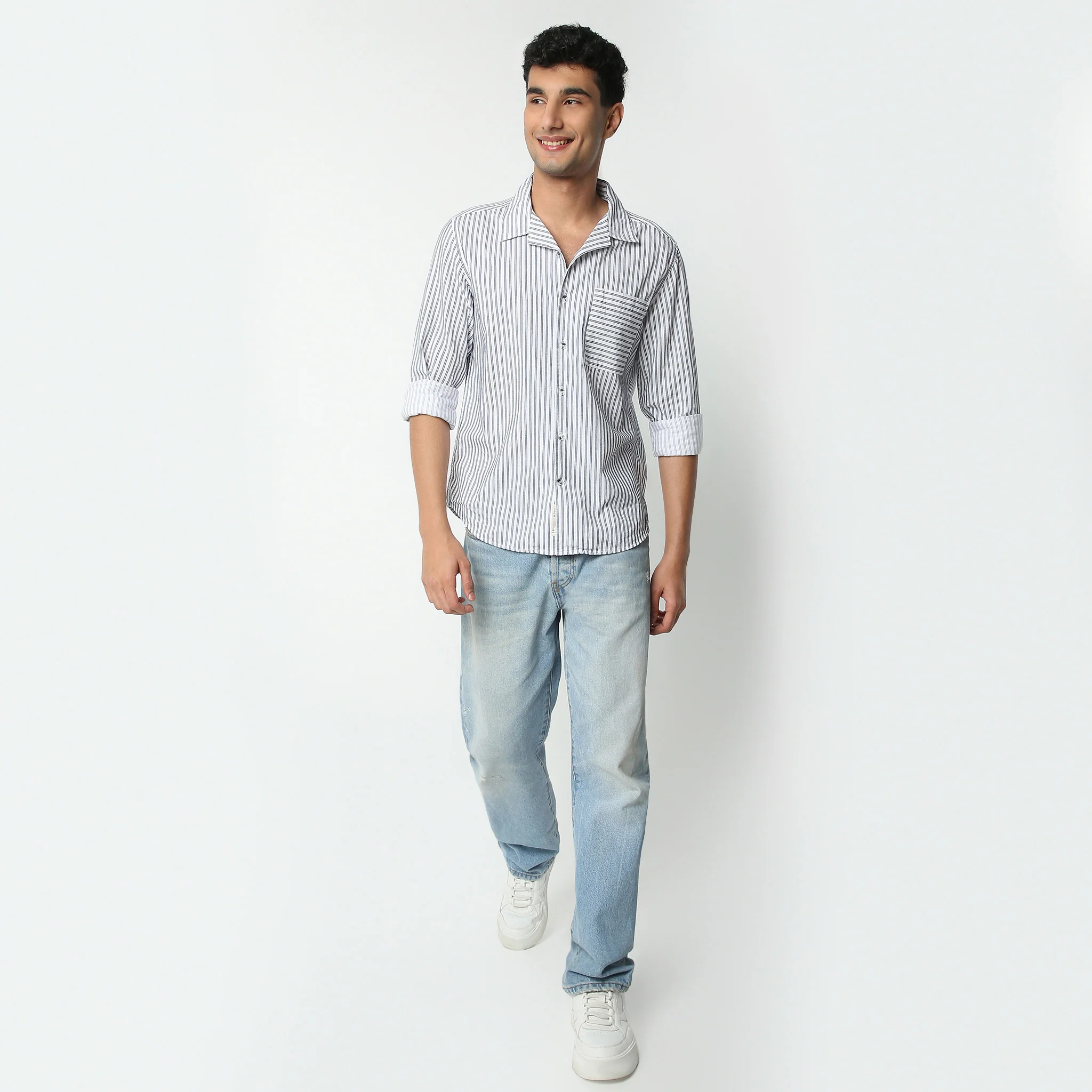 Striped Full Sleeve Cruiser Shirt With Patch Pocket - Image 6
