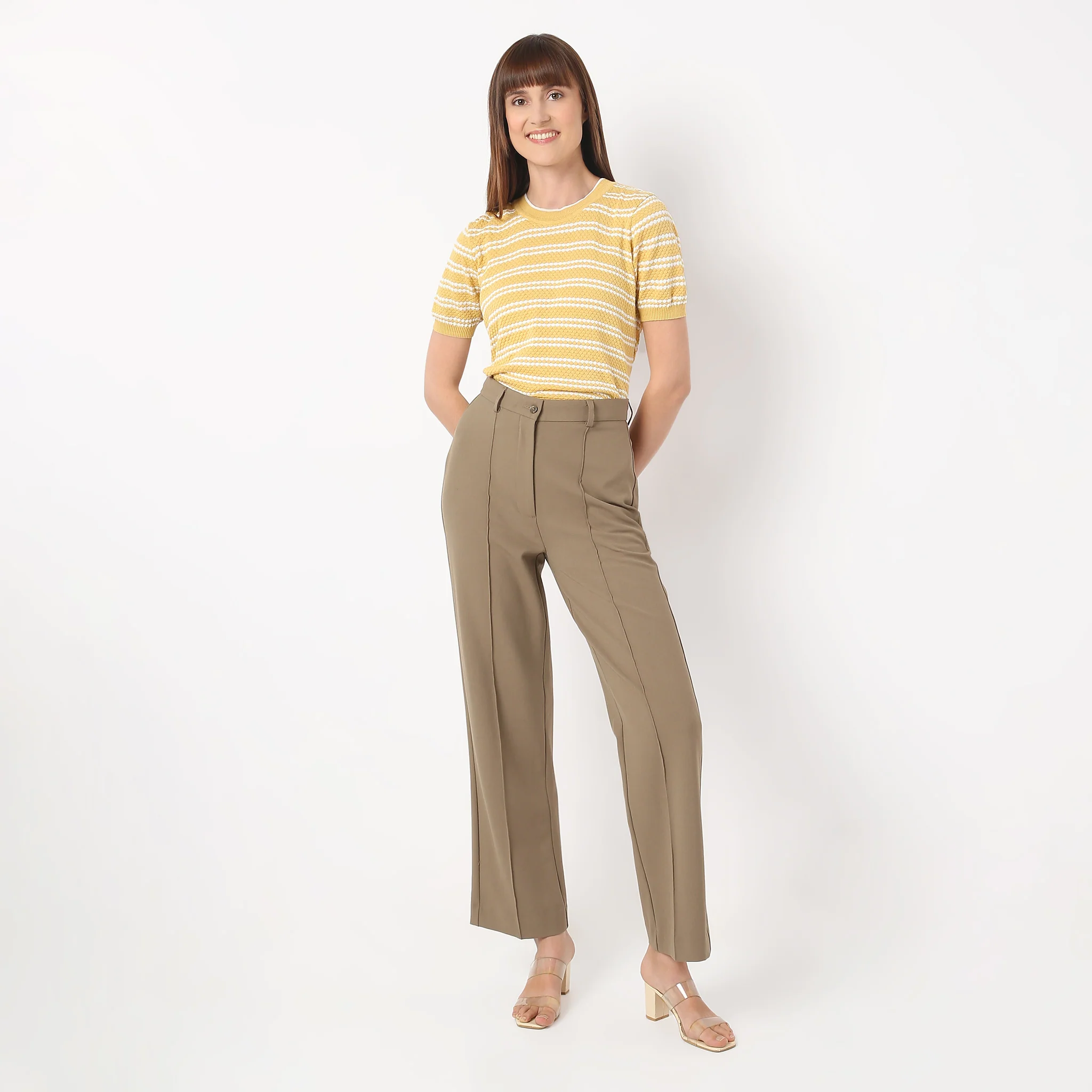 Crew Neck Short Sleeve Kniited Structured Stripped T-Shirt - Image 6