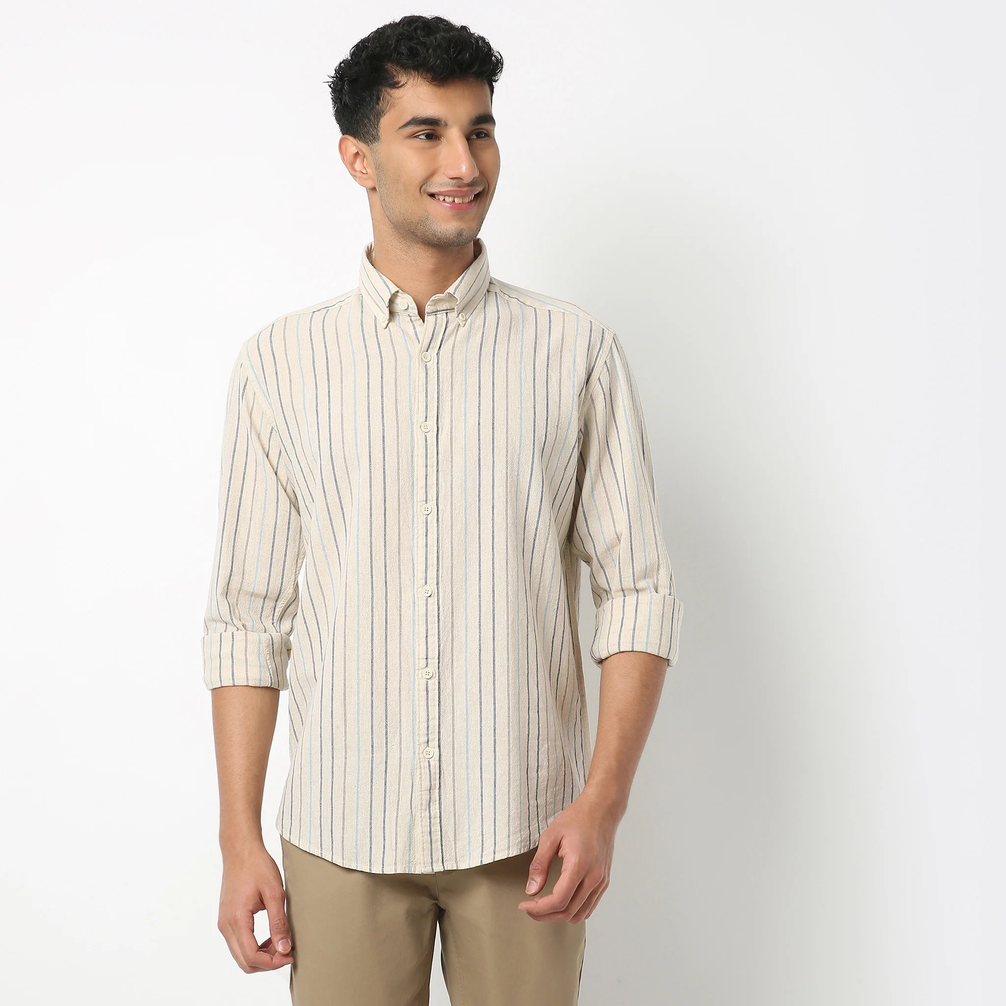 Shirt Collar Full Sleeve Striped Yarn Dyed Shirt - Image 2