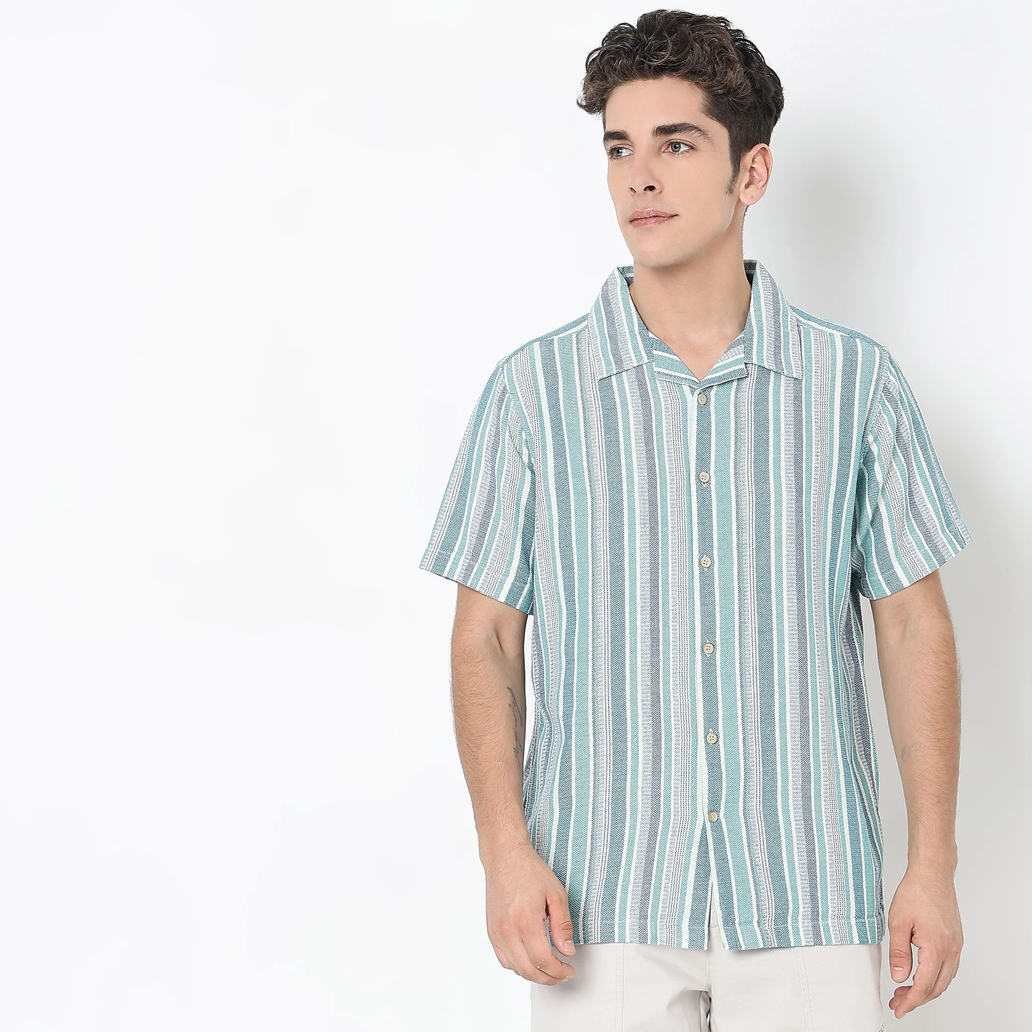 Mood™ Shirt - Lino Stripes - Modern Street - Cuban Cuban Collar - Regular Fit - Image 2