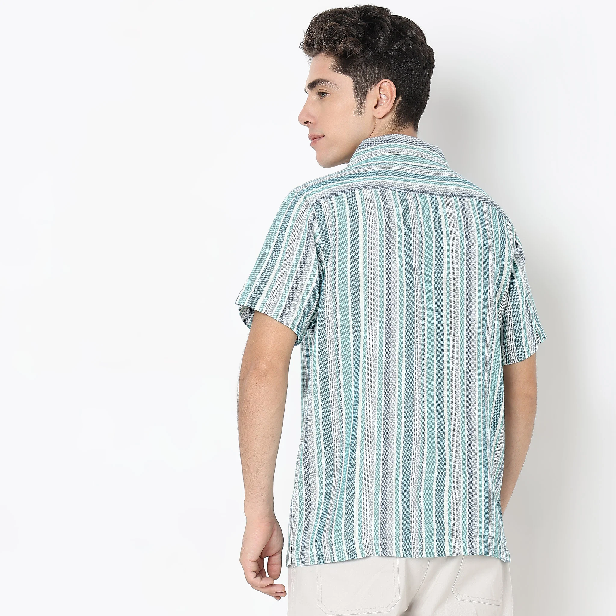 Mood™ Shirt - Lino Stripes - Modern Street - Cuban Cuban Collar - Regular Fit - Image 3
