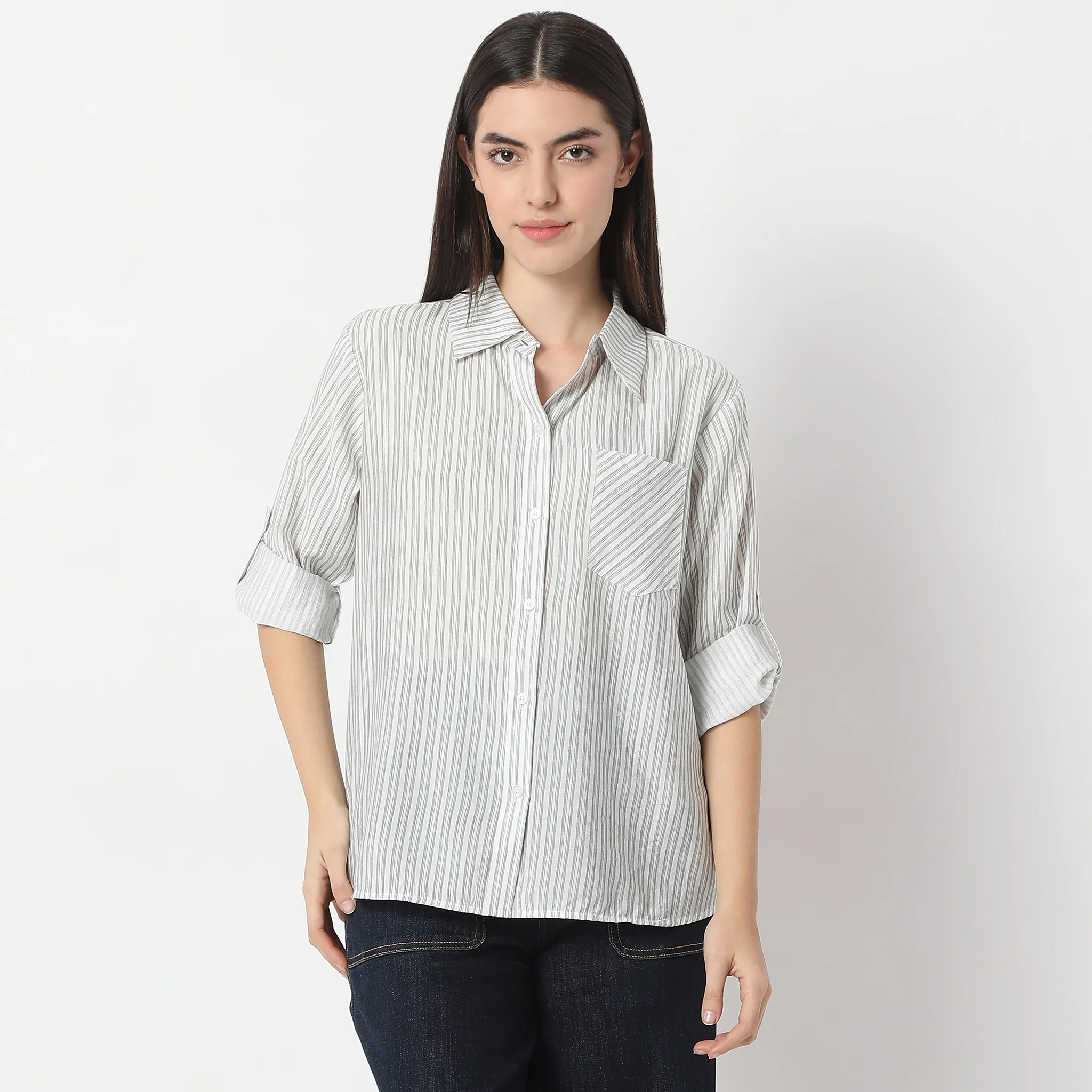 Striped Shirt Collar Full Sleeve Casual Shirt - Image 2