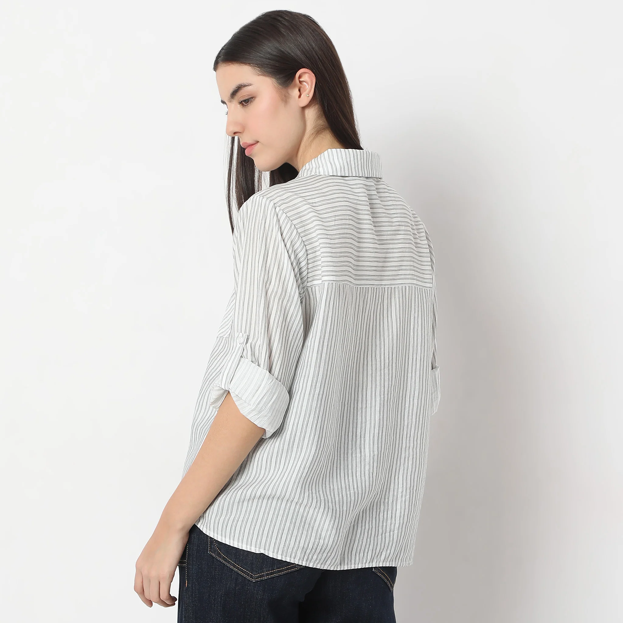 Striped Shirt Collar Full Sleeve Casual Shirt - Image 3
