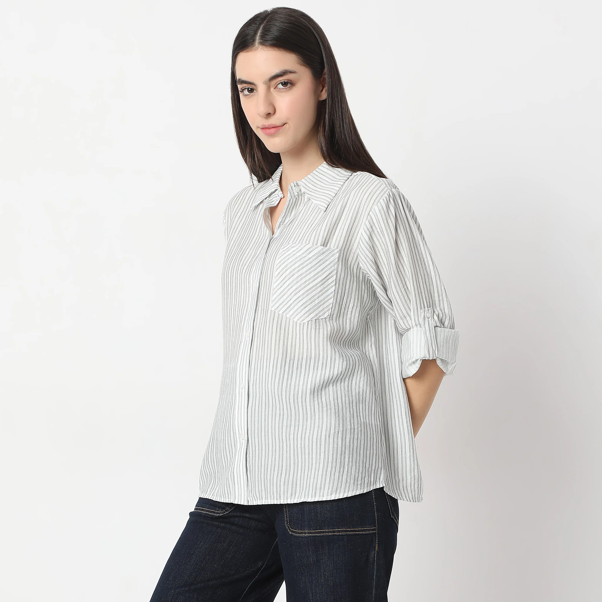 Striped Shirt Collar Full Sleeve Casual Shirt - Image 5