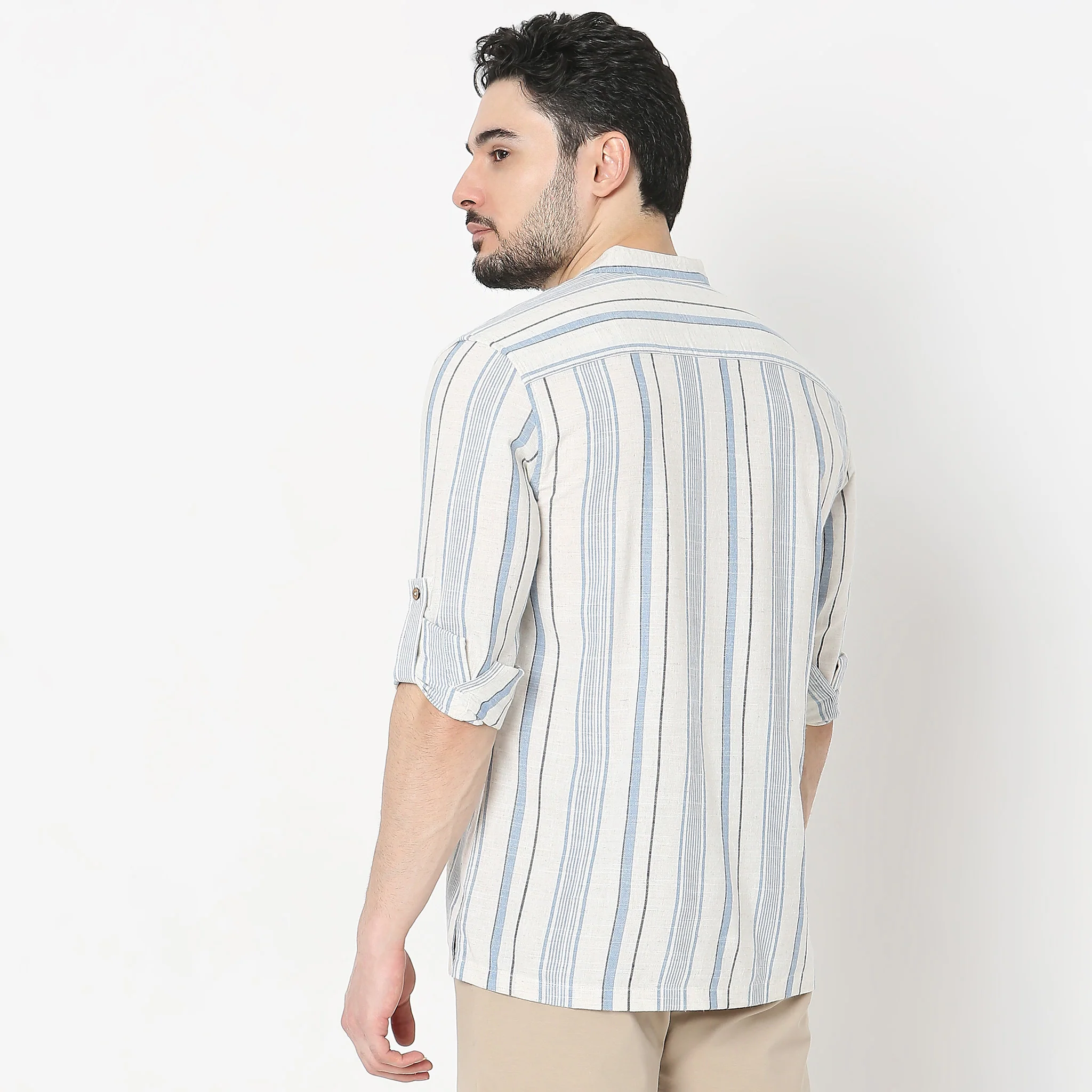 Regular Fit Striped Short Kurta - Image 3