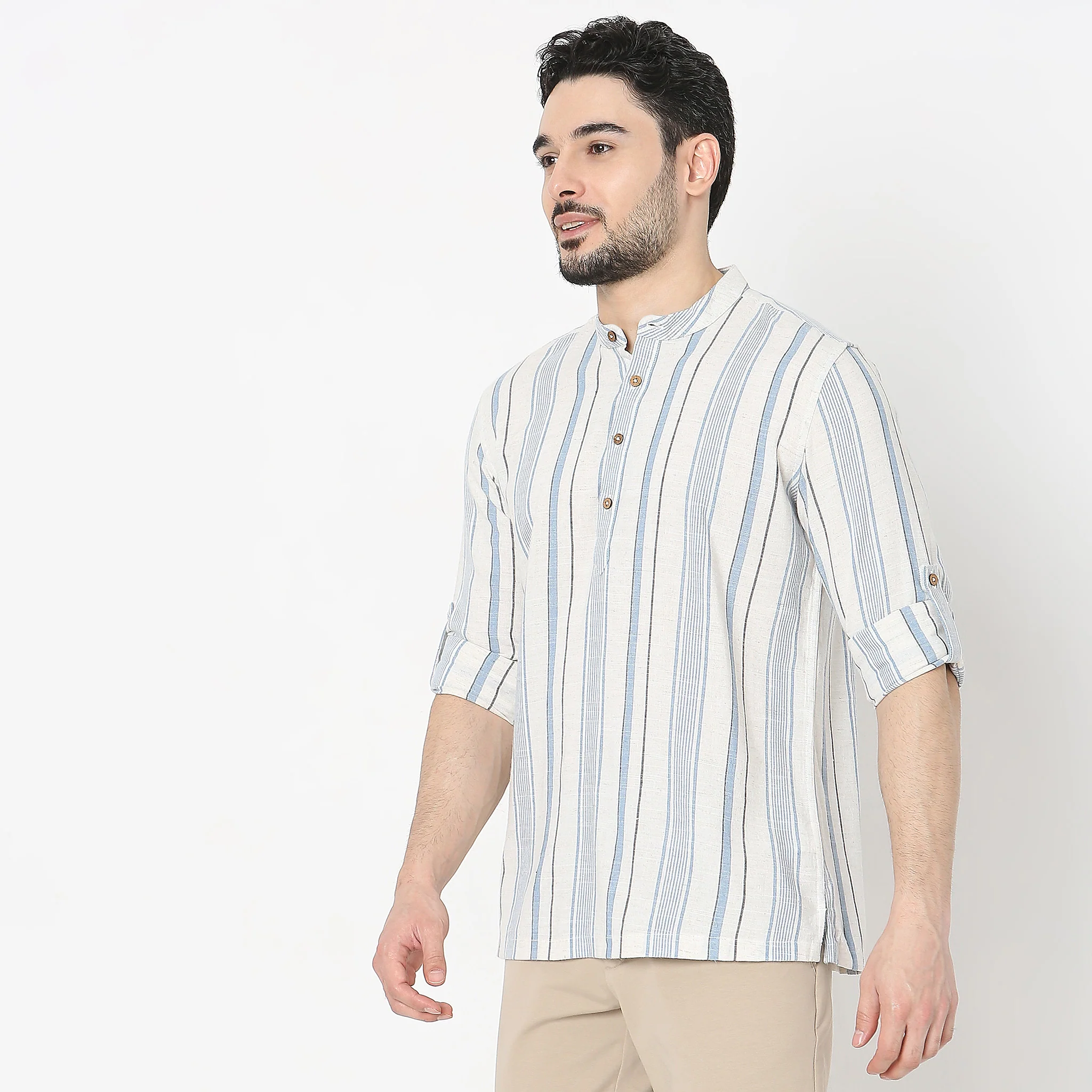 Regular Fit Striped Short Kurta - Image 5