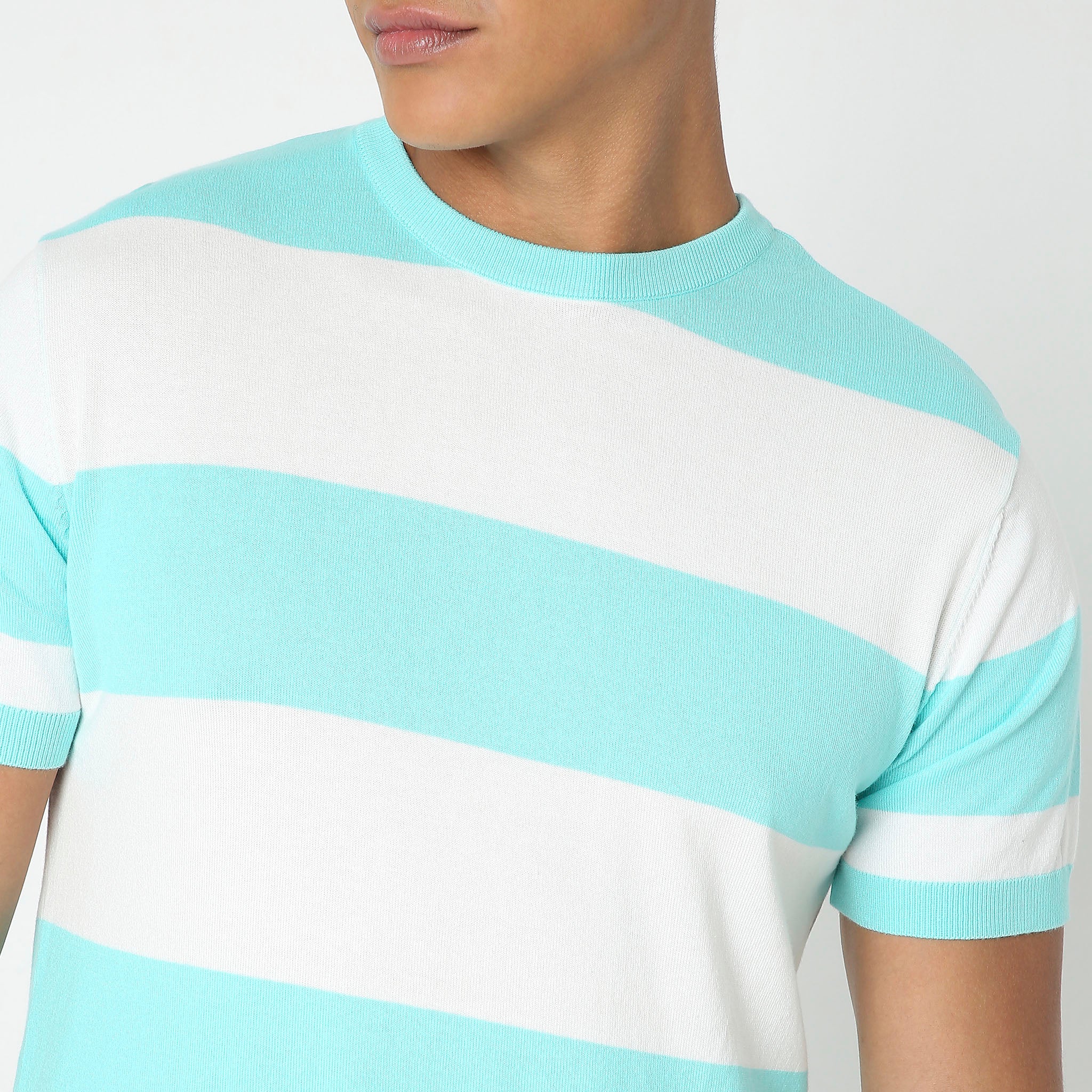Hand Knit Jersey™ Modern Smart Auto Stripes Dobby Flat Knit Regular Fit  T-Shirt - Soft and Comfortable. - Image 5