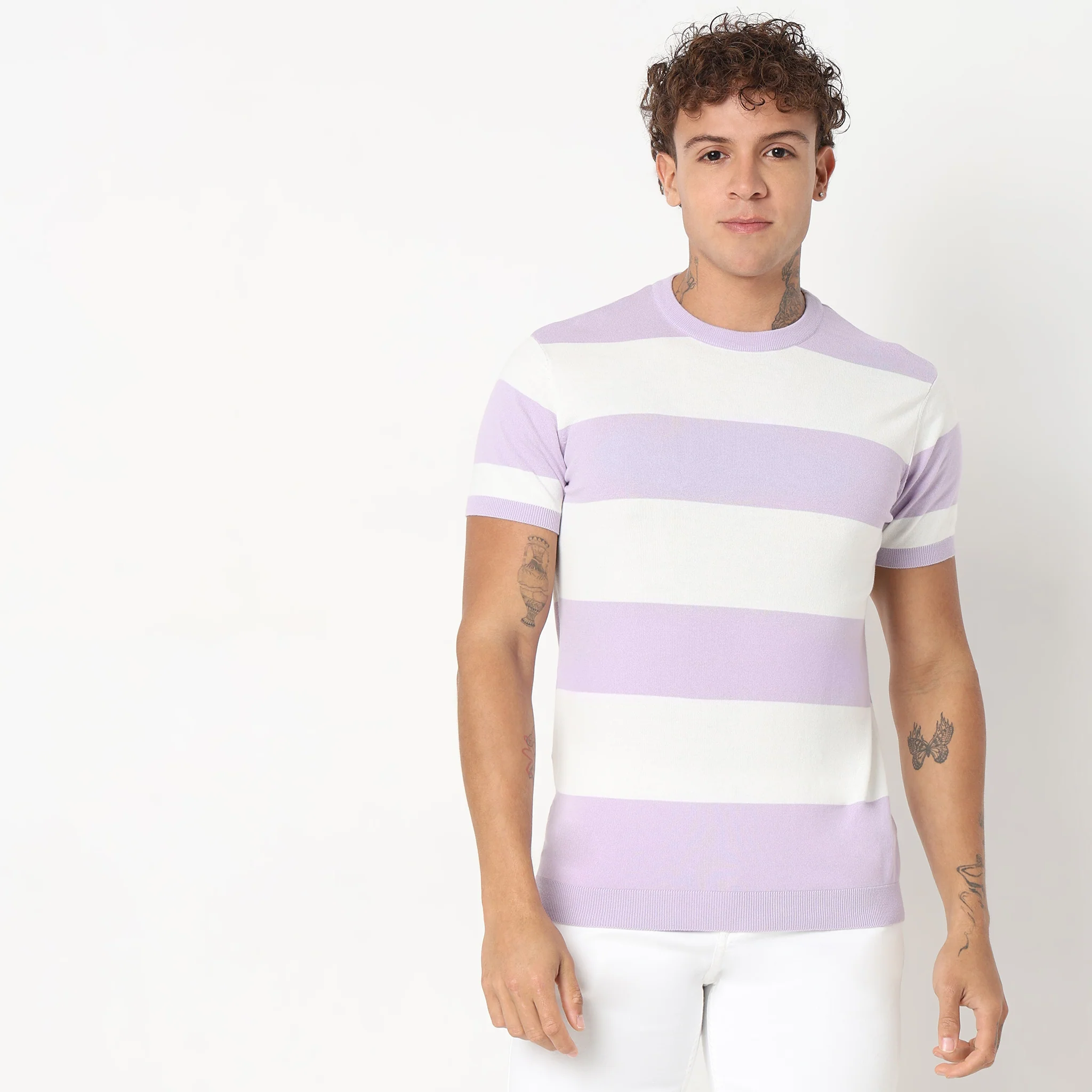 Hand Knit Jersey™ Modern Smart Auto Stripes Dobby Flat Knit Regular Fit  T-Shirt - Soft and Comfortable. - Image 7