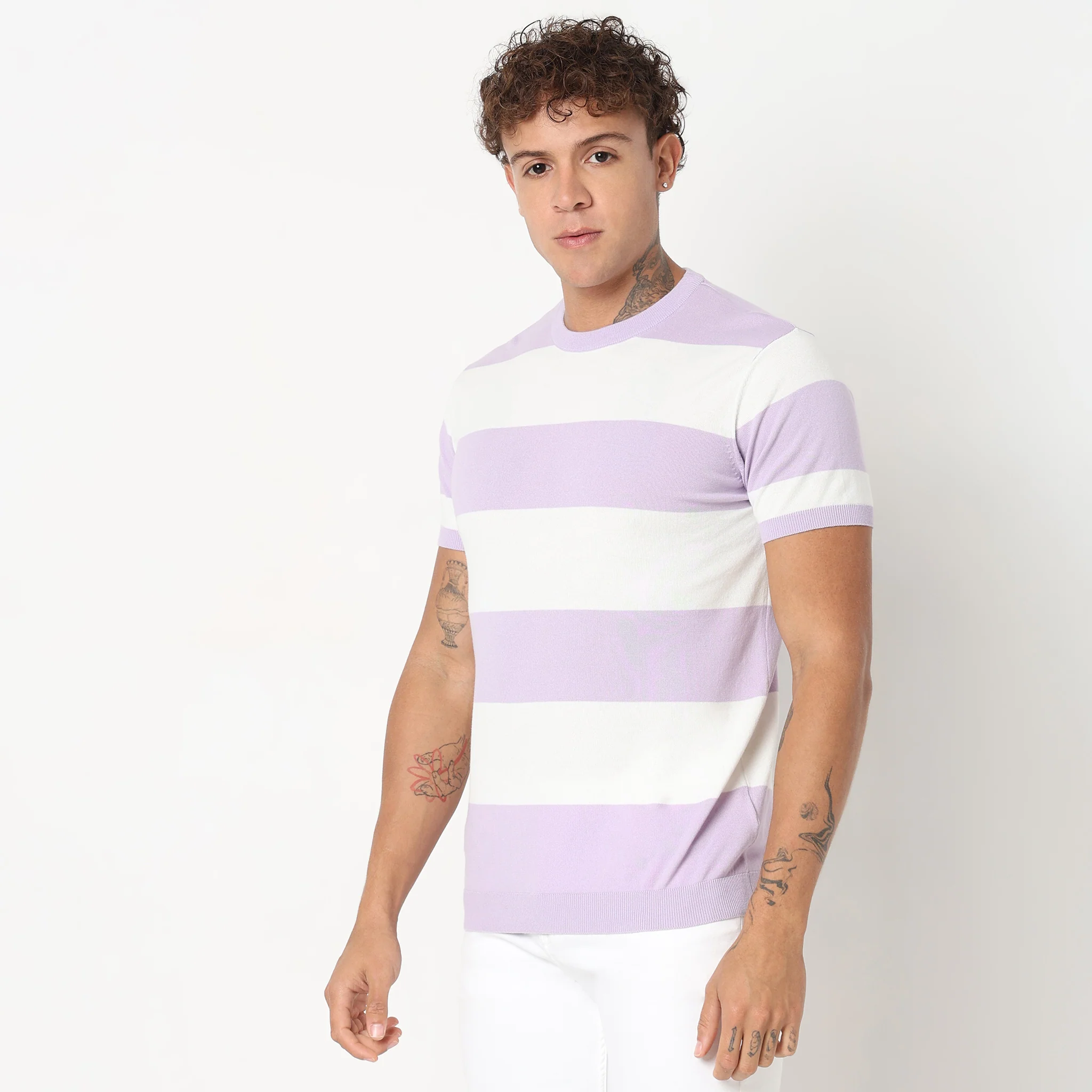Hand Knit Jersey™ Modern Smart Auto Stripes Dobby Flat Knit Regular Fit  T-Shirt - Soft and Comfortable. - Image 9