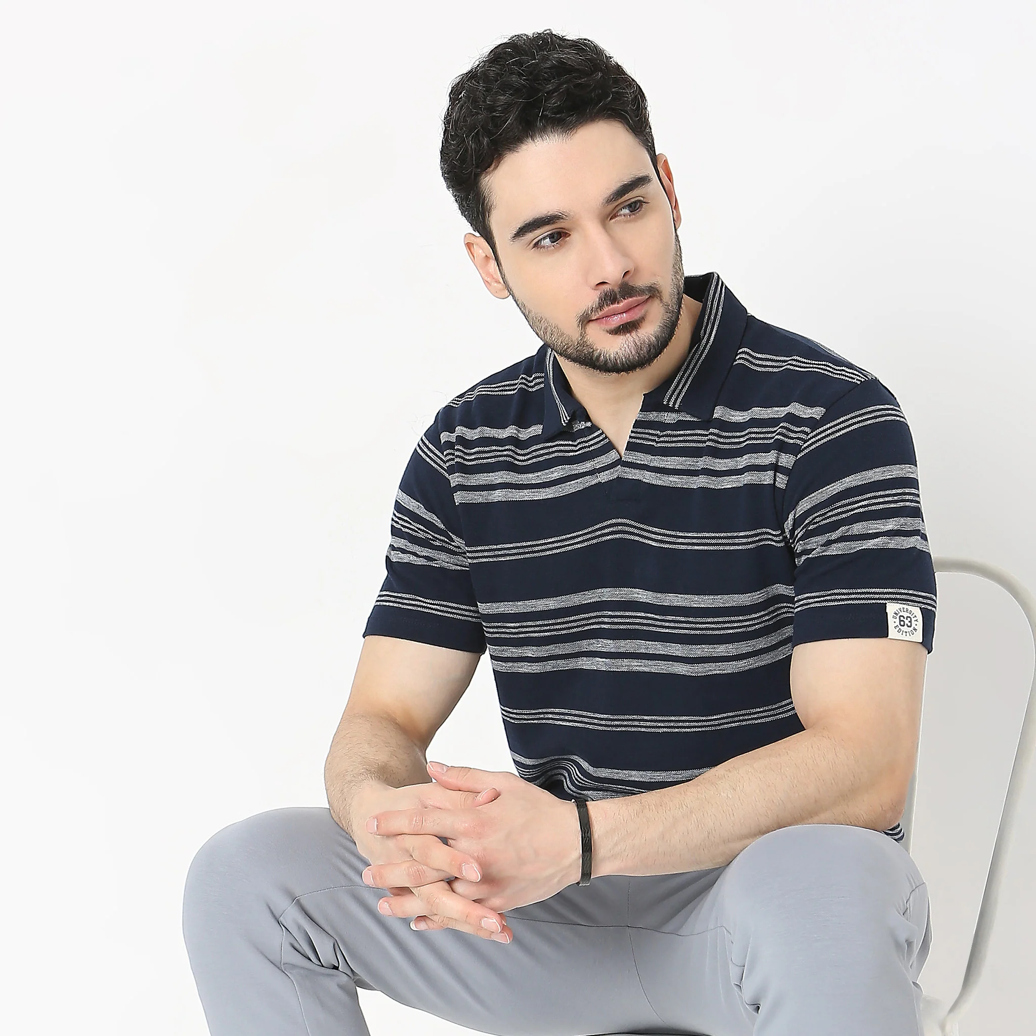 Rugby Polo™ - Special Yarn exclusively Knitted Stripes - Modern Smart Regular Fit Polo T-Shirt - Image 2