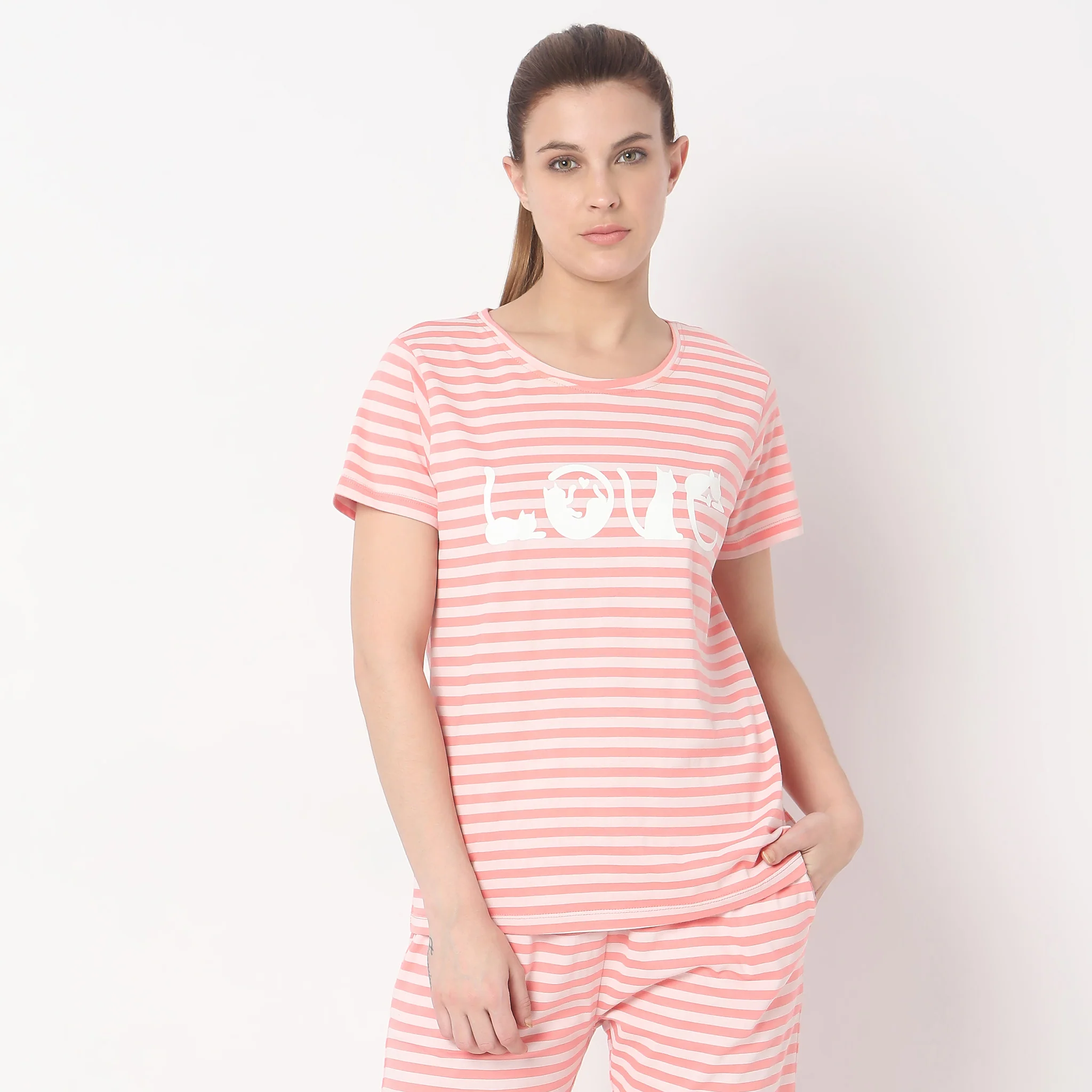 Knitted Striped Lounge T-Shirt - Image 2