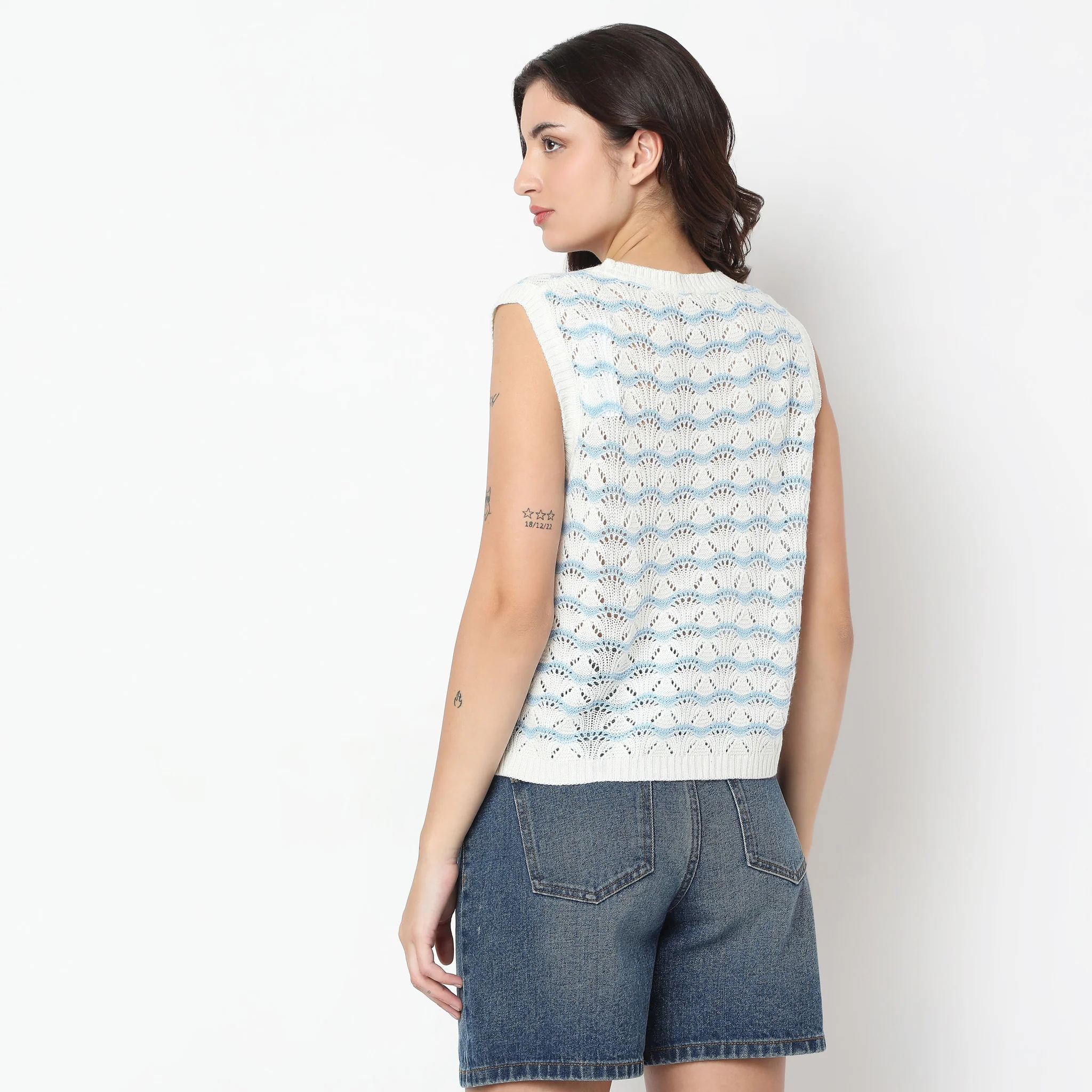 Striped Ribbed Hem Knit Vest - Image 3
