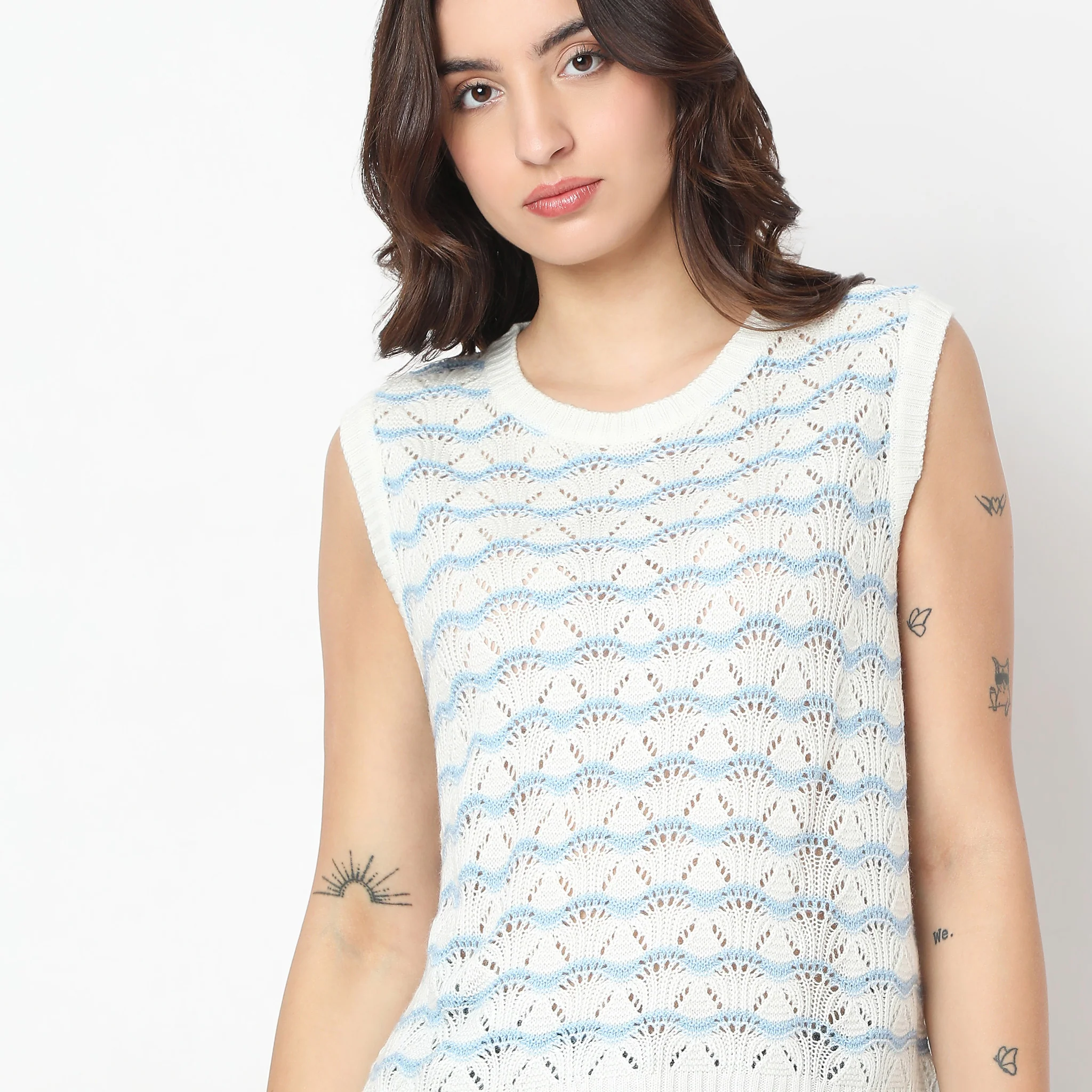 Striped Ribbed Hem Knit Vest - Image 4