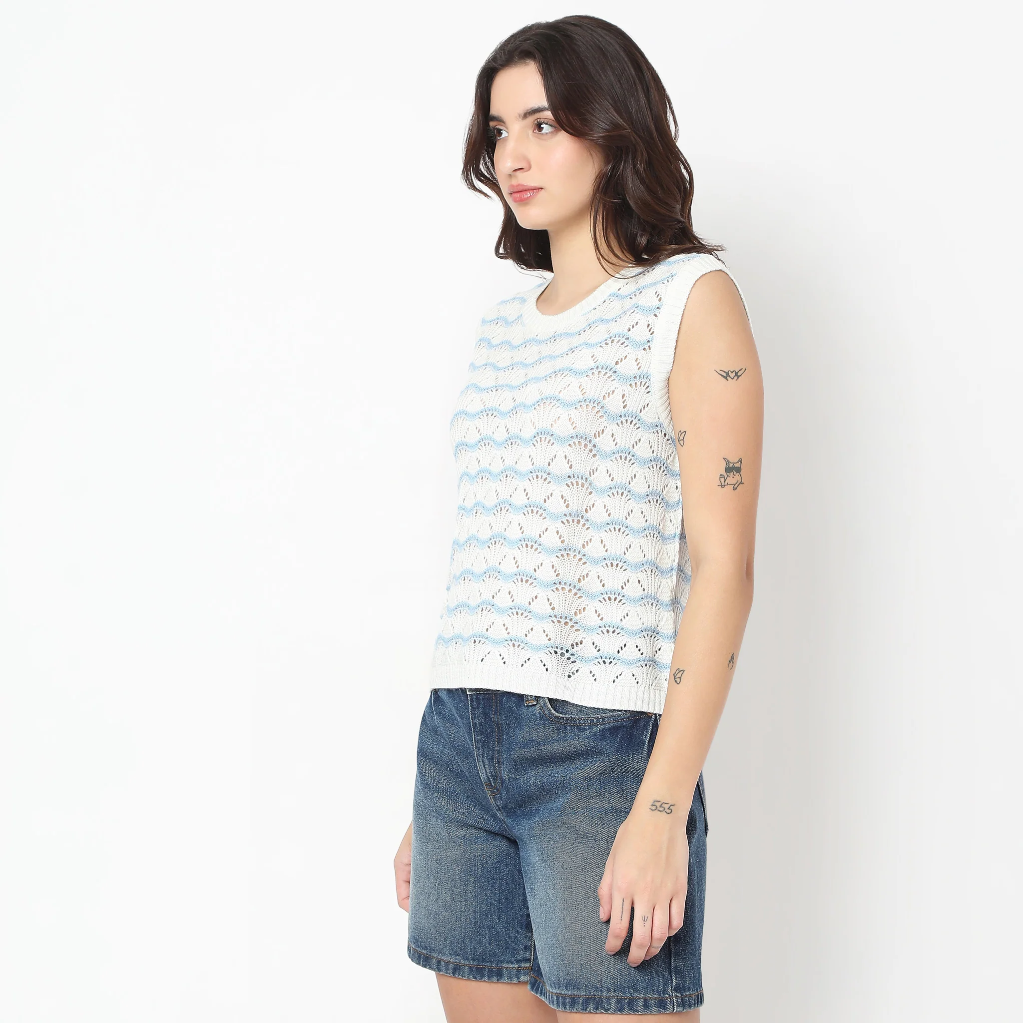 Striped Ribbed Hem Knit Vest - Image 5