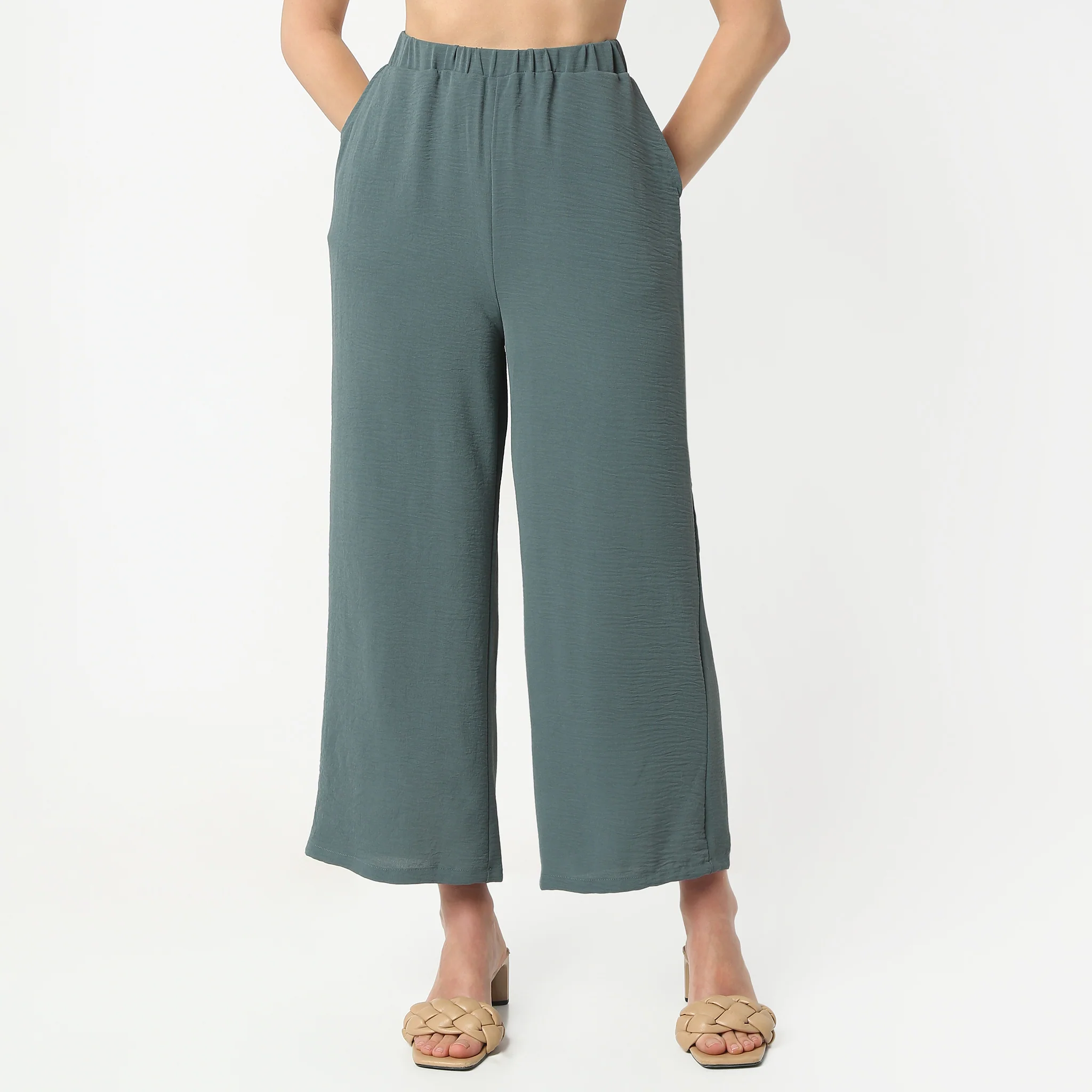 Structured Ankle Length Mid Rise Palazzos - Image 2