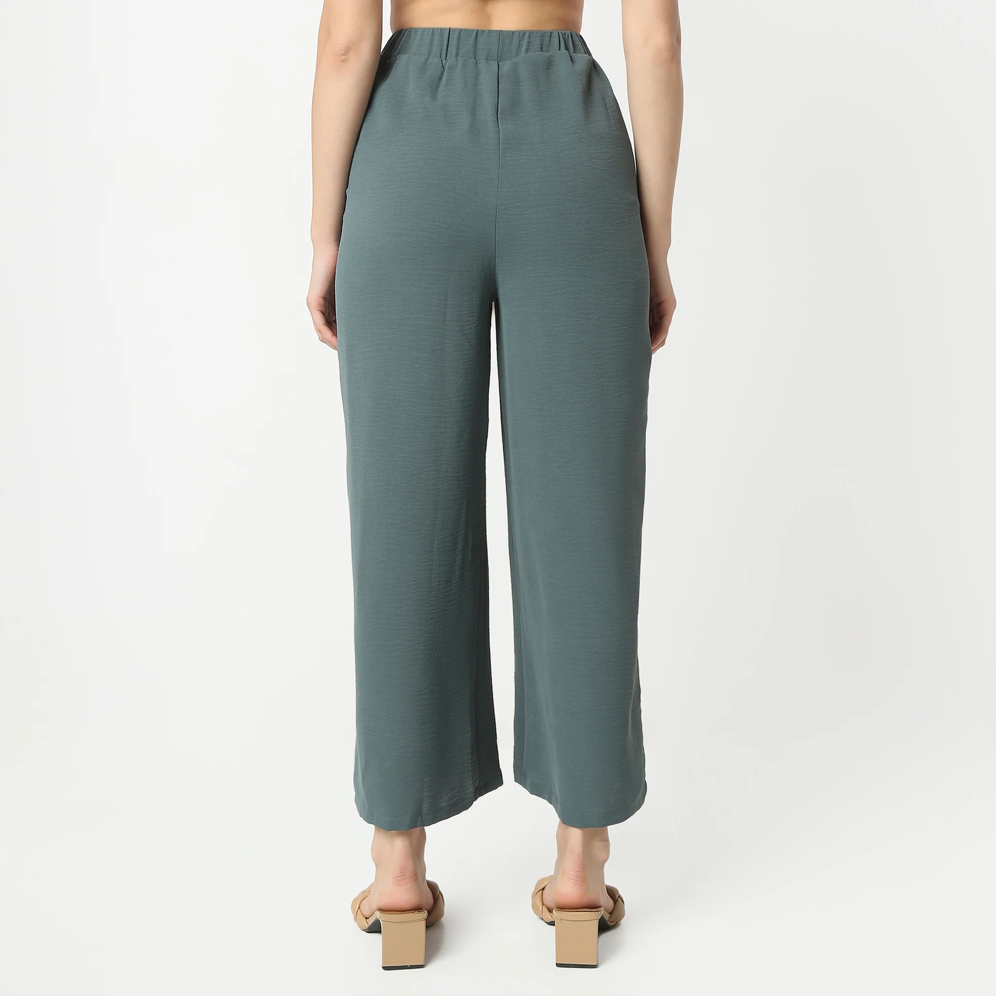 Structured Ankle Length Mid Rise Palazzos - Image 3