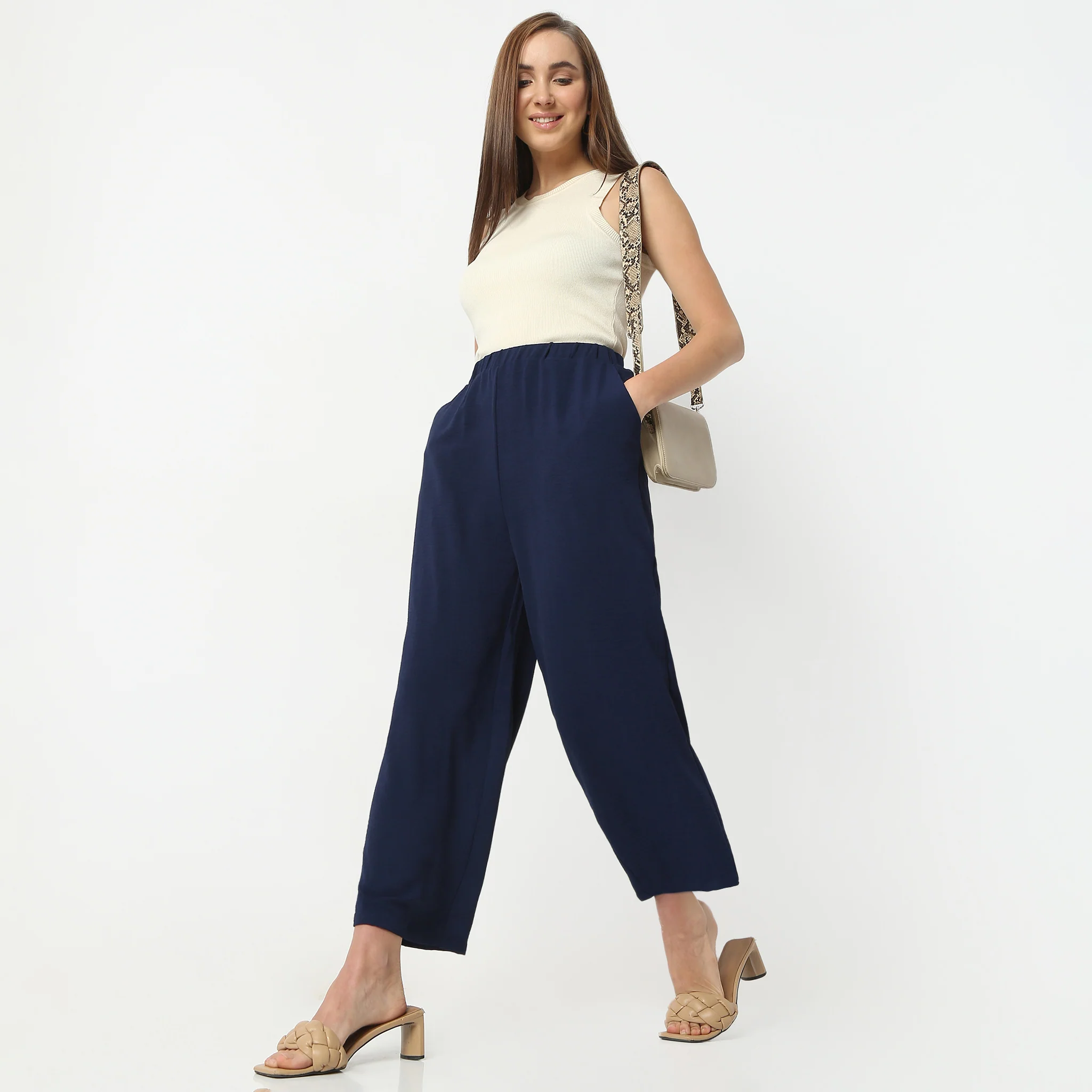 Structured Ankle Length Mid Rise Palazzos - Image 6