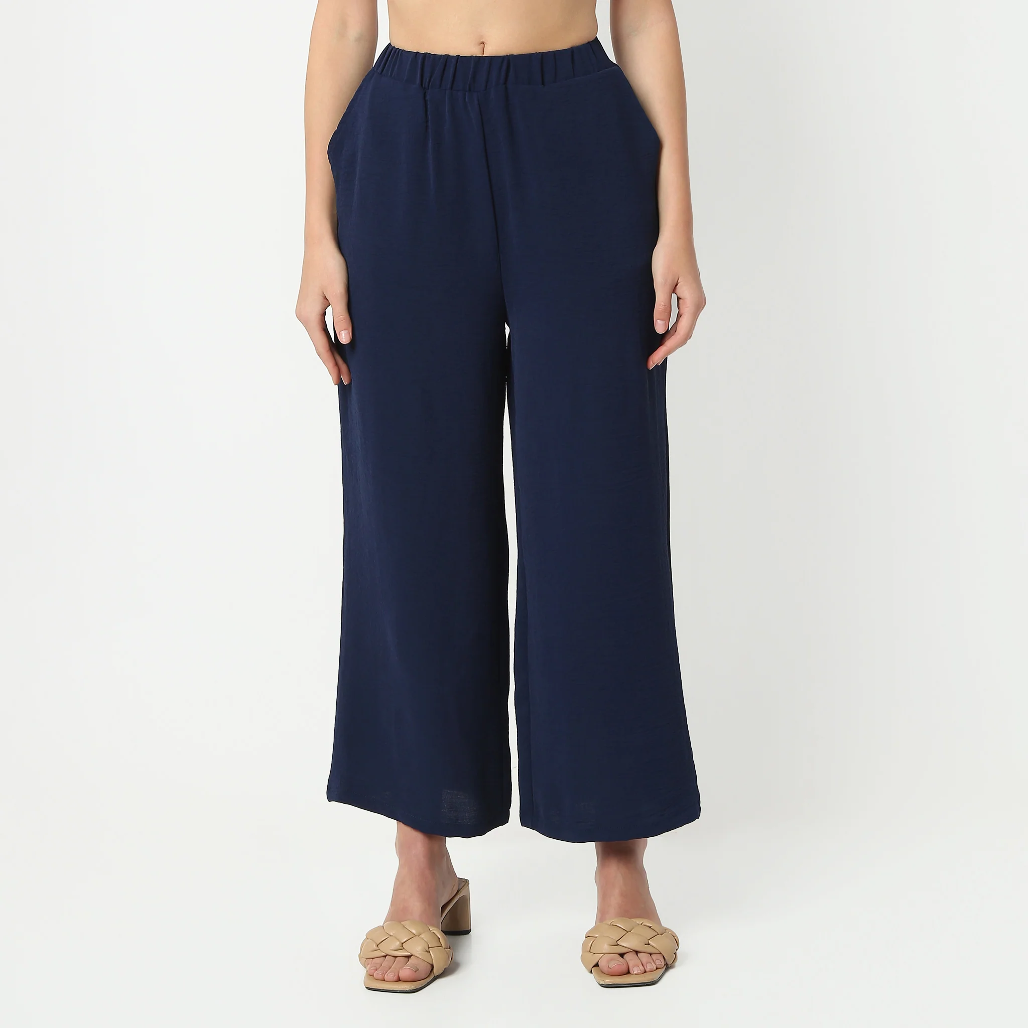Structured Ankle Length Mid Rise Palazzos - Image 7