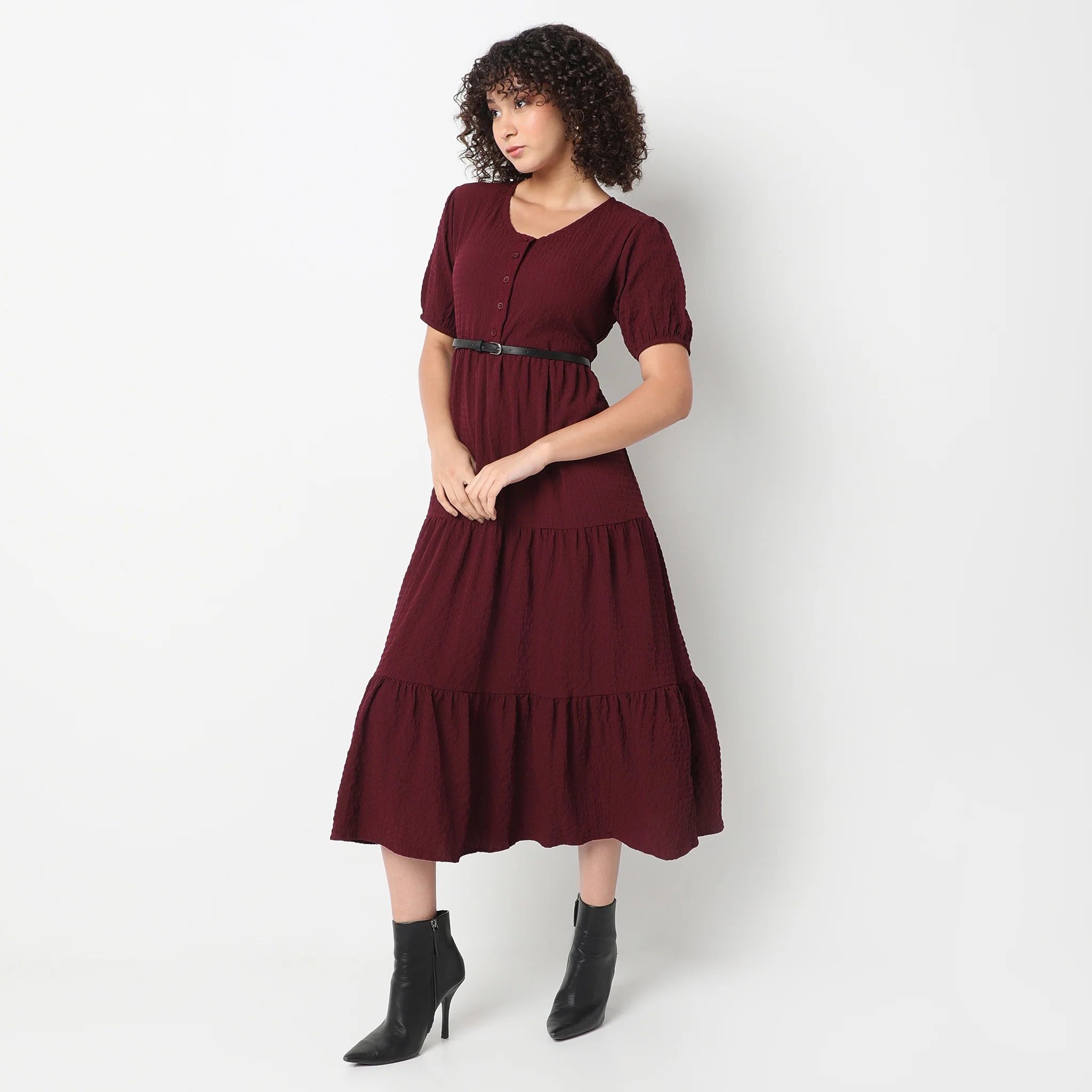 Flare Fit Structured Round Neck Dress - Image 10
