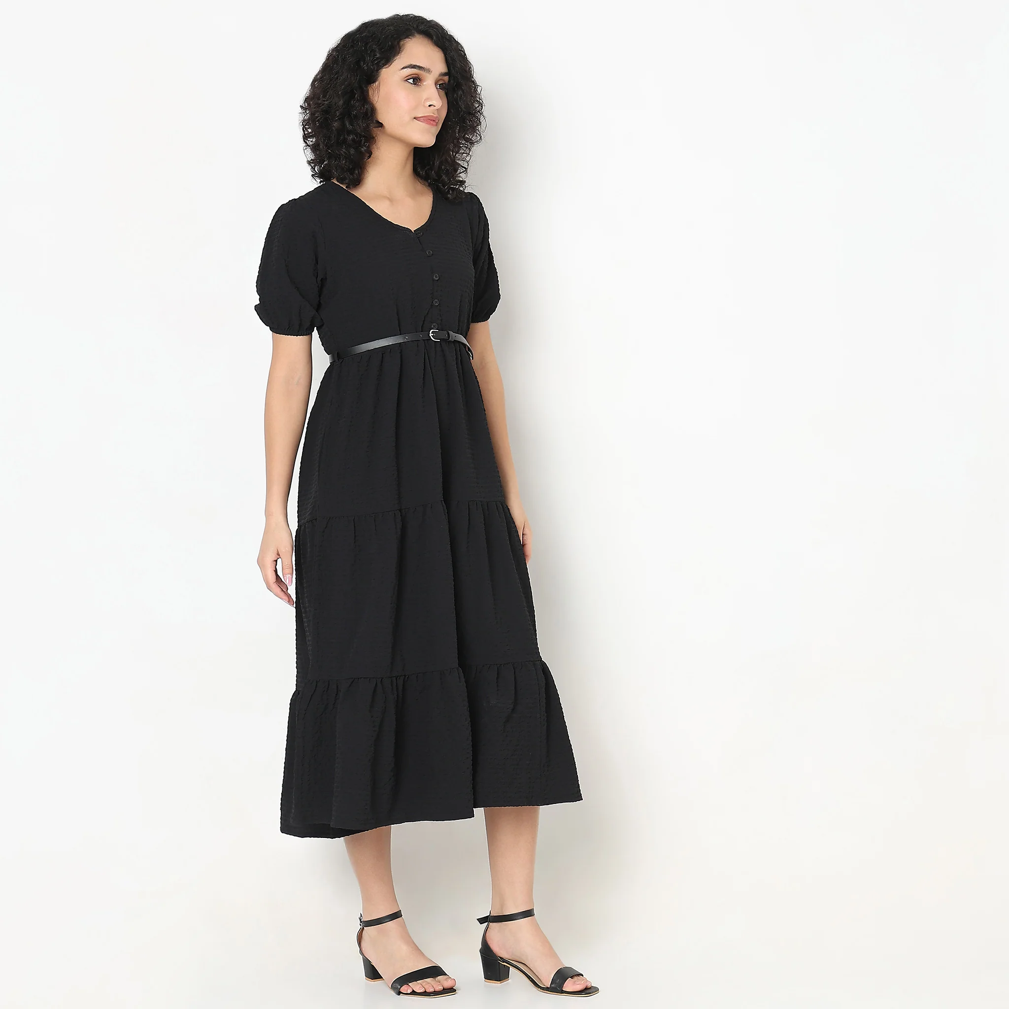 Flare Fit Structured Round Neck Dress - Image 5