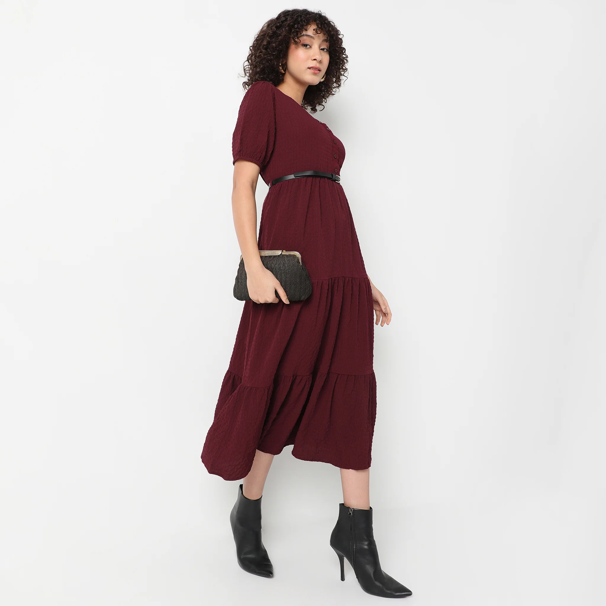 Flare Fit Structured Round Neck Dress - Image 6