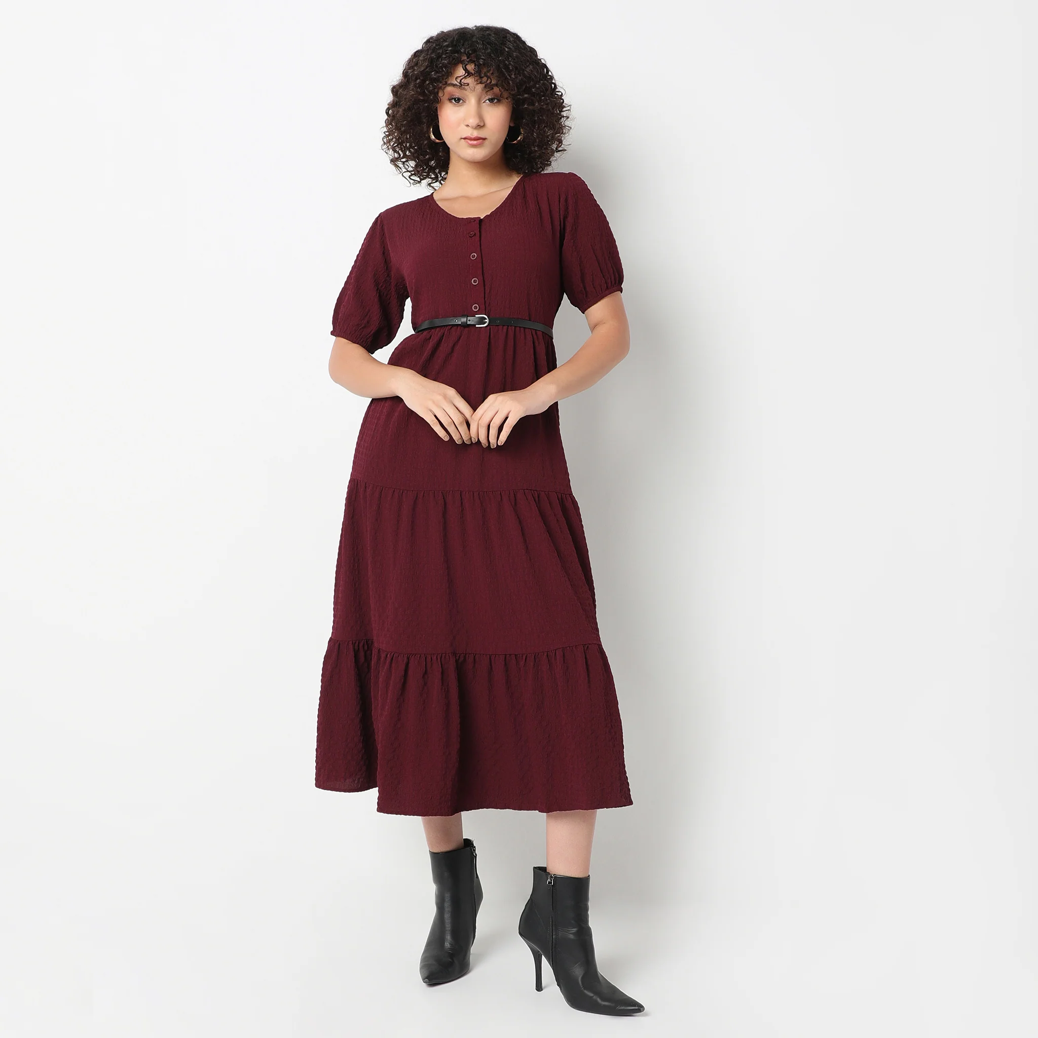Flare Fit Structured Round Neck Dress - Image 7