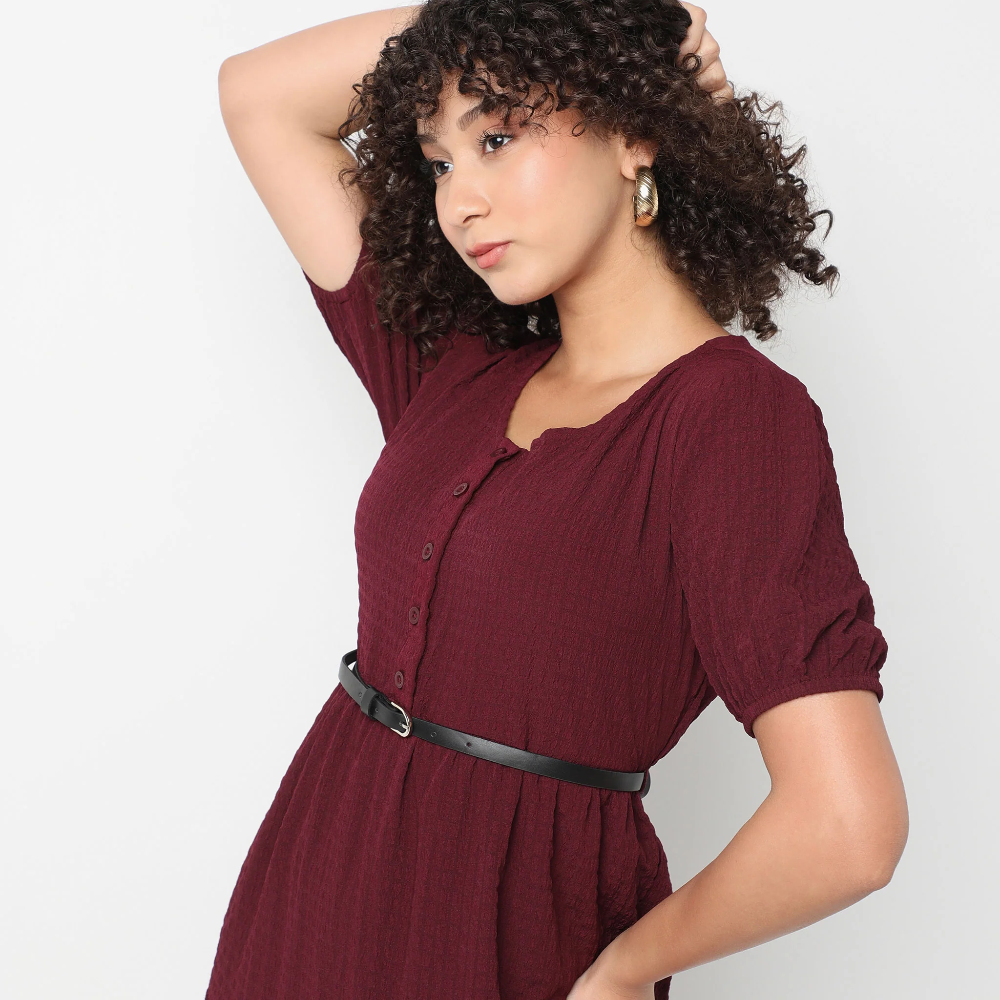 Flare Fit Structured Round Neck Dress - Image 9