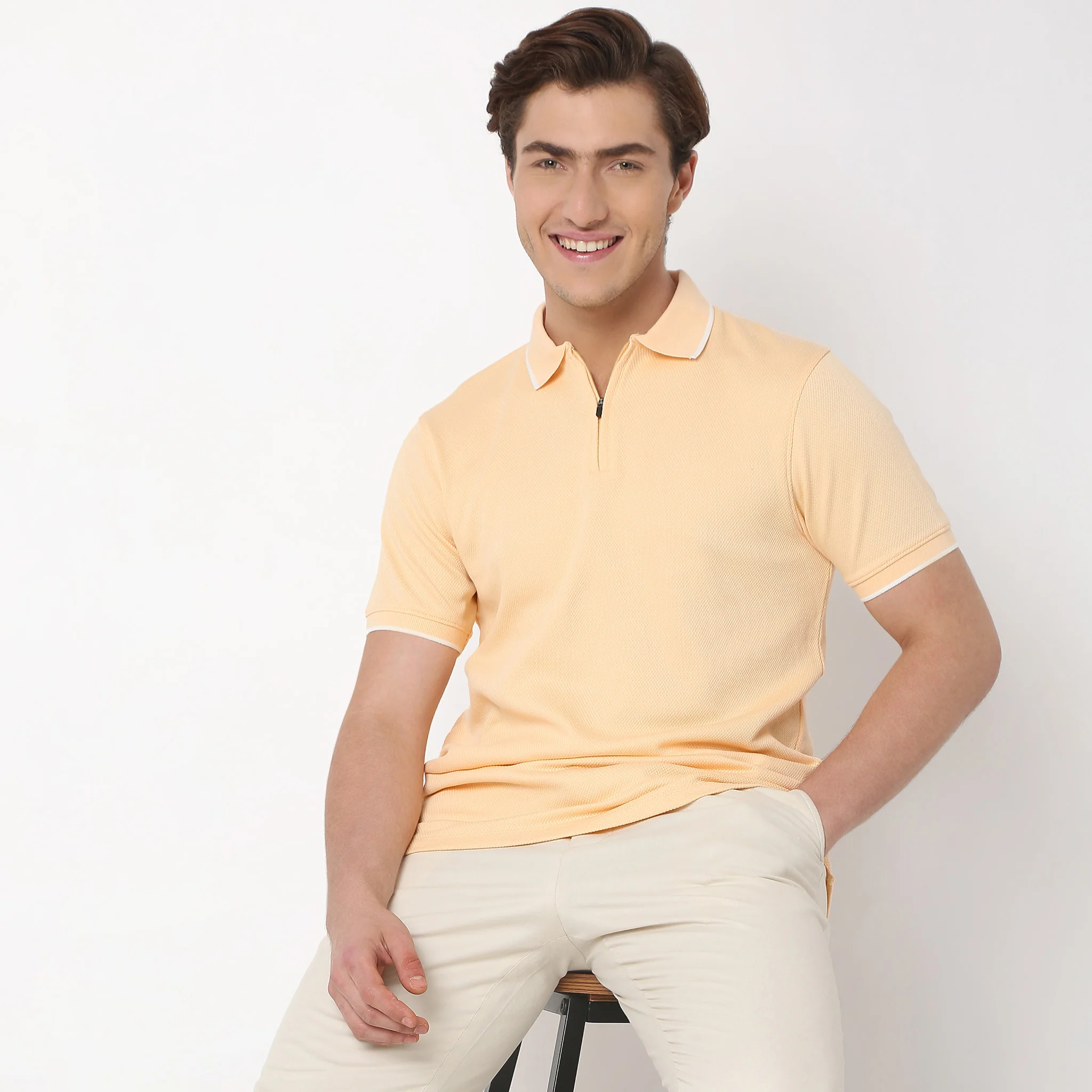 Smart Polo® - Micro Diamond Pop Structure - Zip Neck - Regular Fit Polo T-Shirt - Image 12