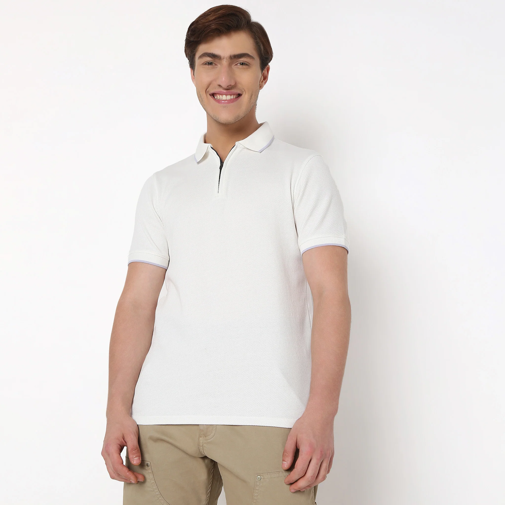 Smart Polo® - Micro Diamond Pop Structure - Zip Neck - Regular Fit Polo T-Shirt - Image 17