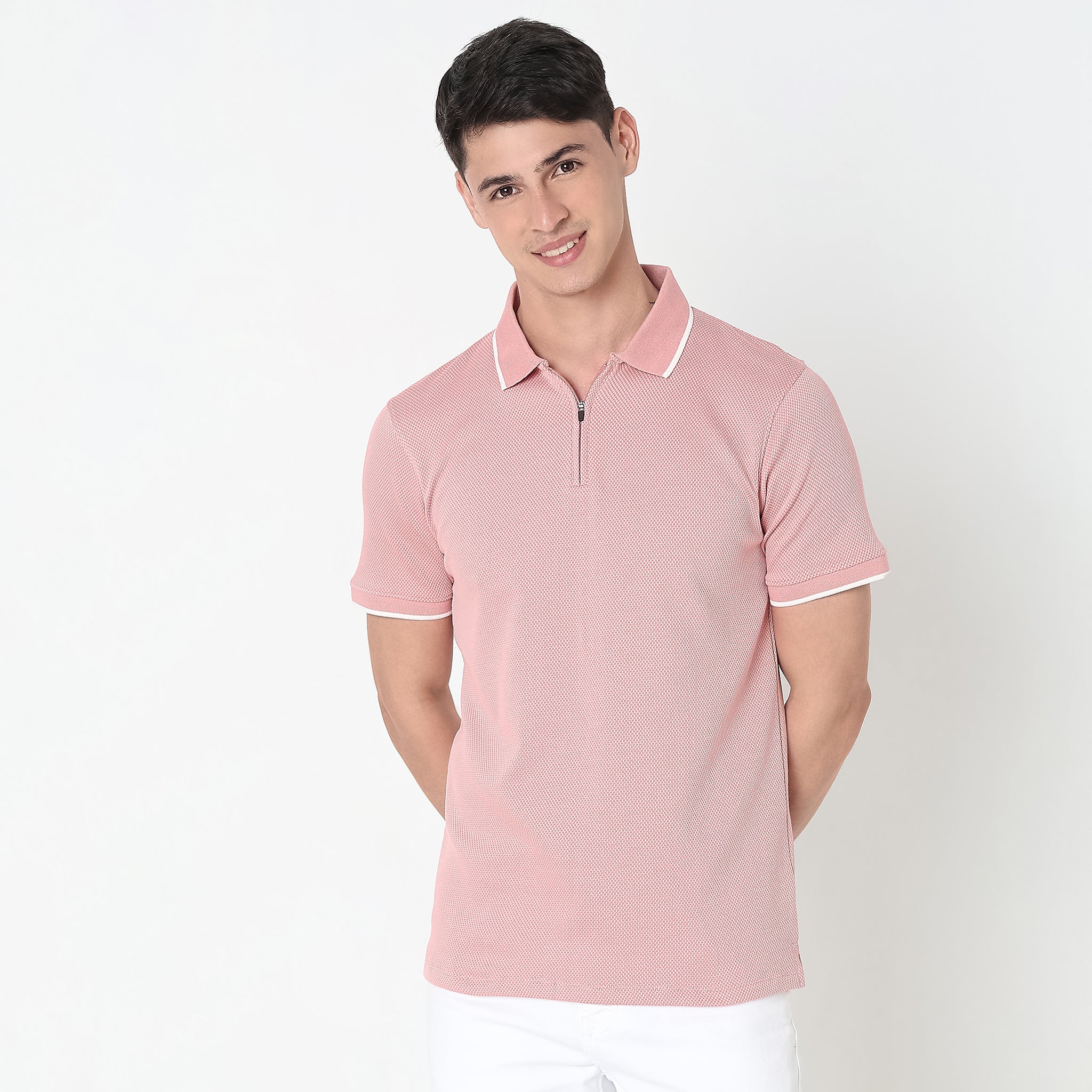 Smart Polo® - Micro Diamond Pop Structure - Zip Neck - Regular Fit Polo T-Shirt - Image 2