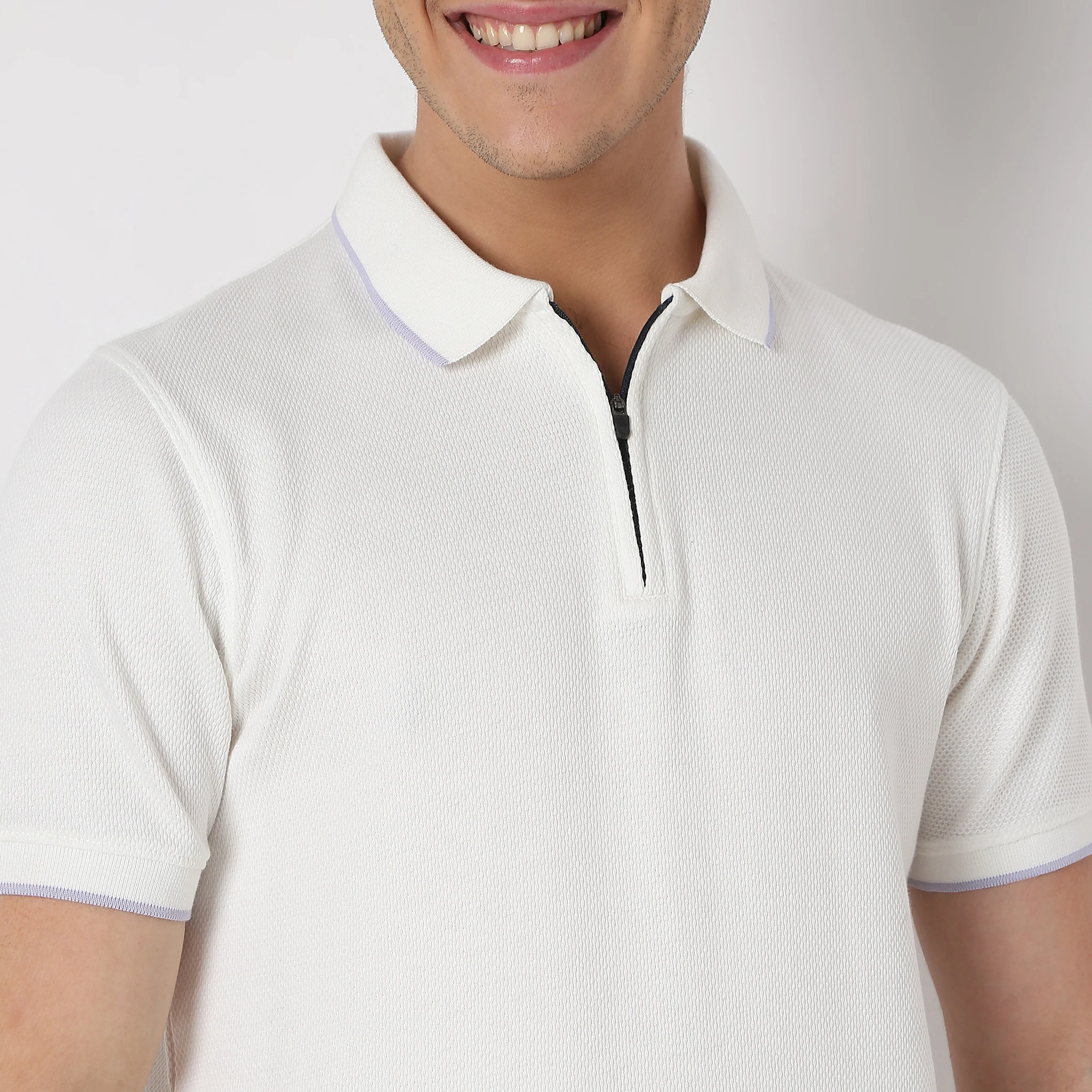 Smart Polo® - Micro Diamond Pop Structure - Zip Neck - Regular Fit Polo T-Shirt - Image 20