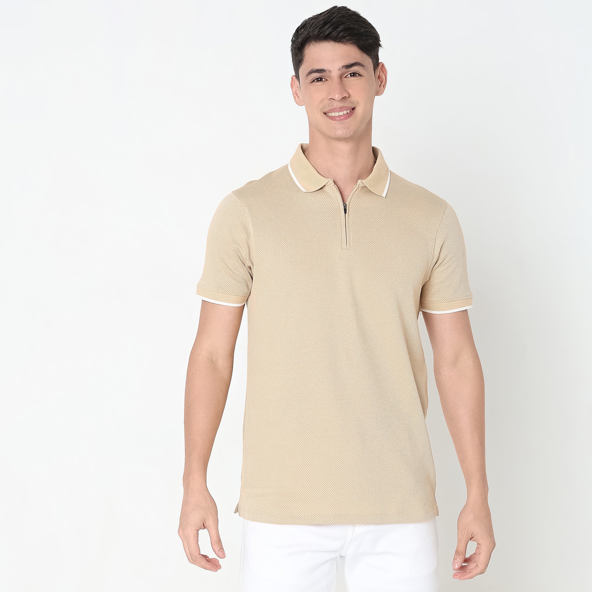 Smart Polo® - Micro Diamond Pop Structure - Zip Neck - Regular Fit Polo T-Shirt - Image 7