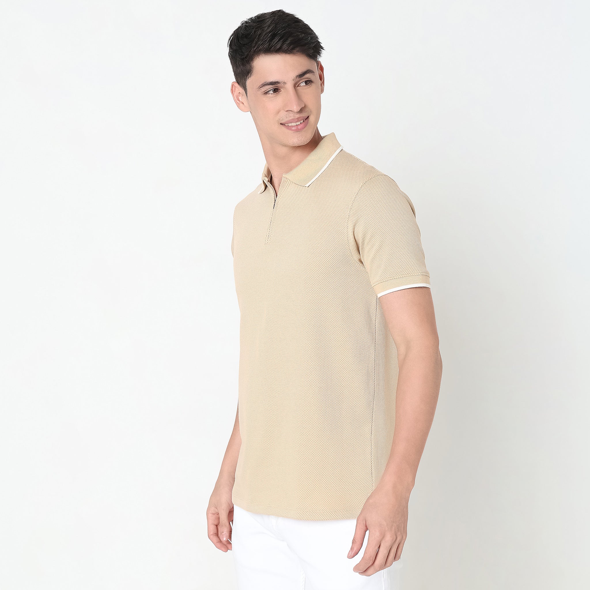 Smart Polo® - Micro Diamond Pop Structure - Zip Neck - Regular Fit Polo T-Shirt - Image 9