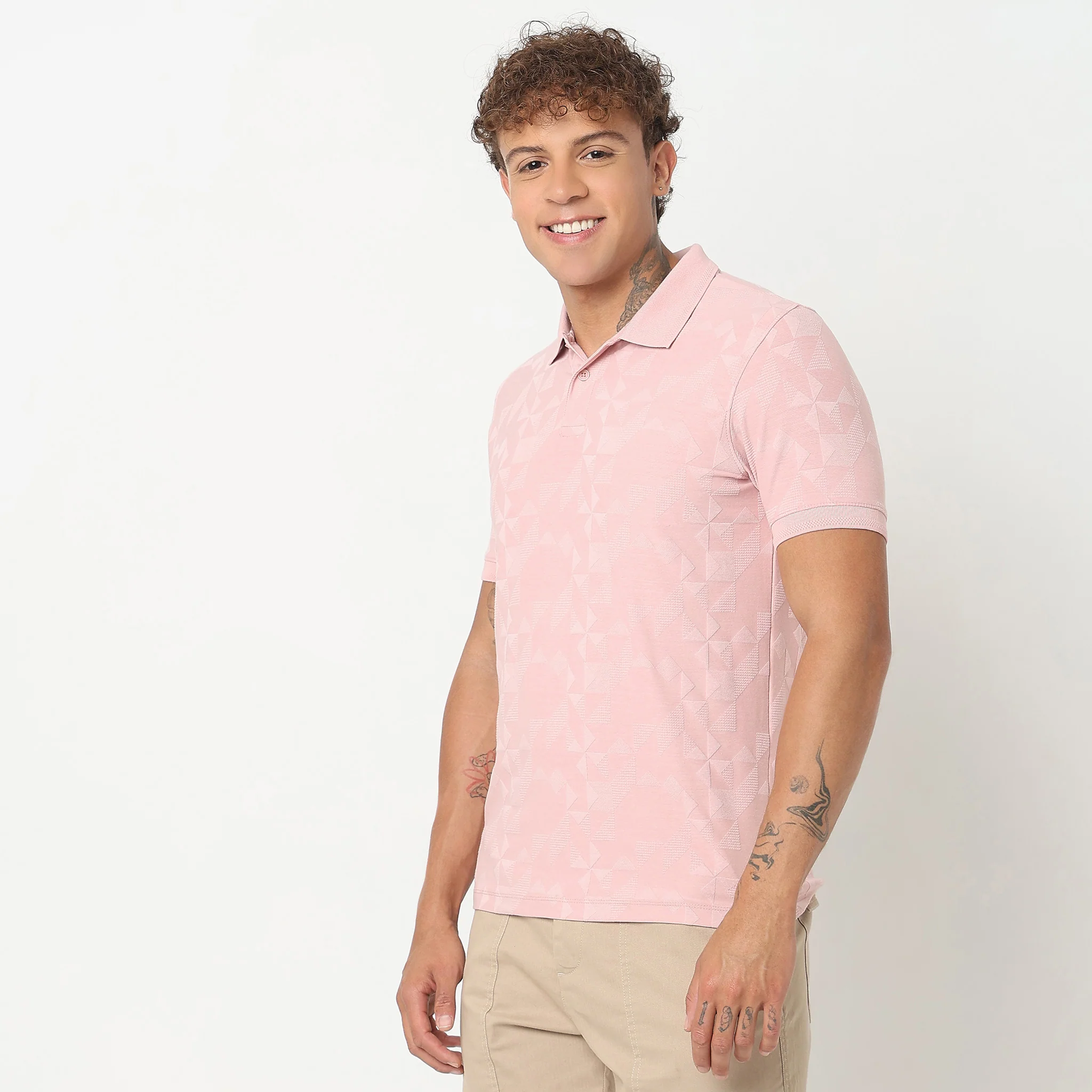Hand Knit Jersey™ Transfer Jacquard 3D Structure Regular Fit Polo T-Shirt - E-Fast Stretch Super Soft and Comfortable - Image 14
