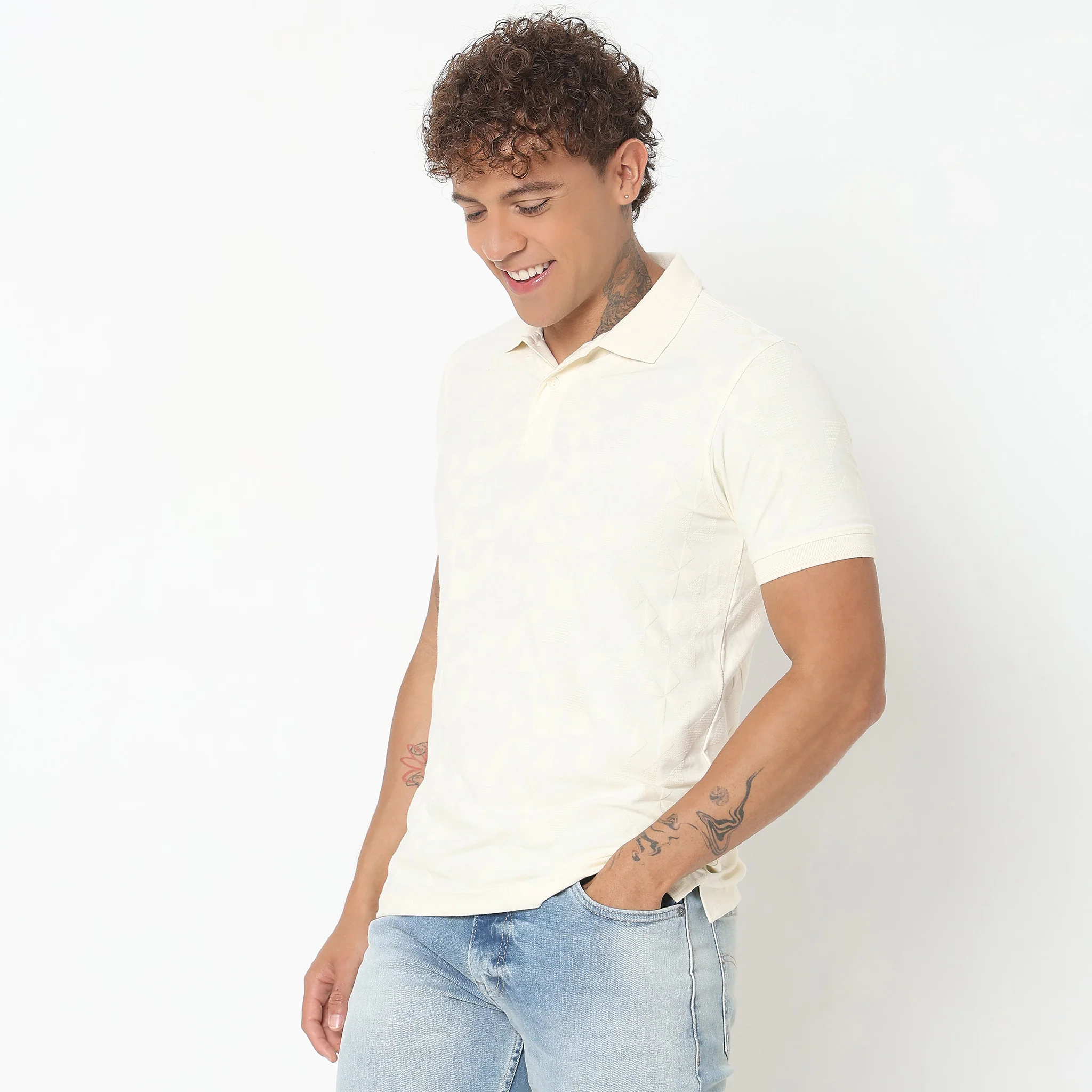 Hand Knit Jersey™ Transfer Jacquard 3D Structure Regular Fit Polo T-Shirt - E-Fast Stretch Super Soft and Comfortable - Image 19