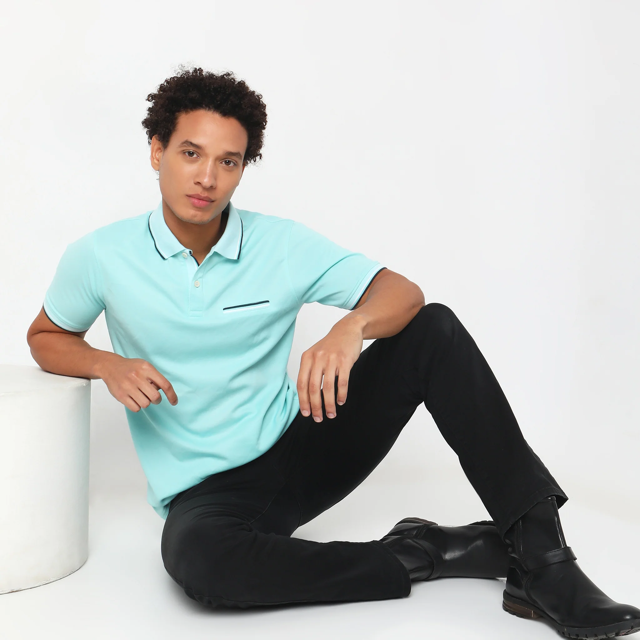 Persona™ Cotton Rich Micro Structure Bone Pocket Regular Fit Polo T-Shirt - Image 11