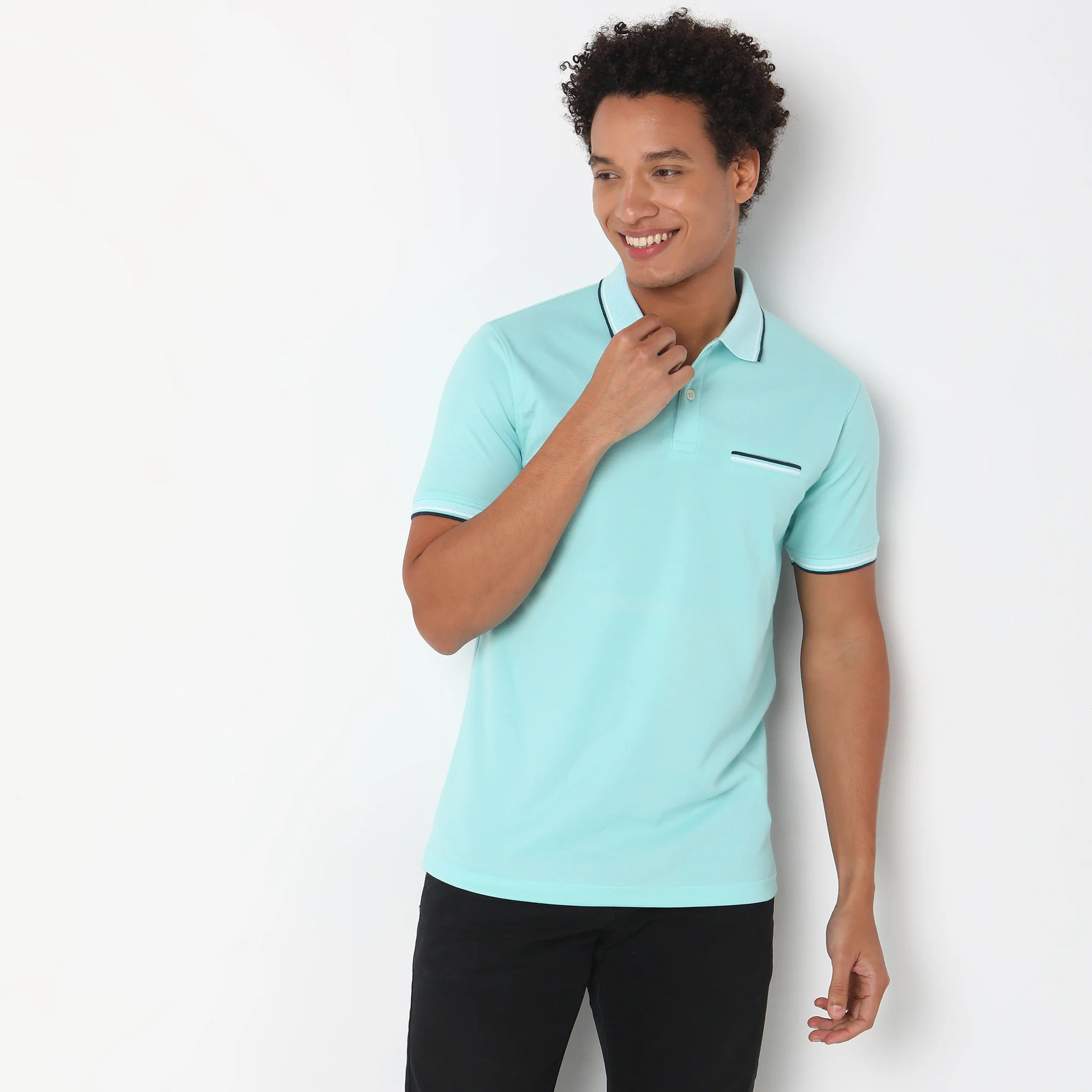 Persona™ Cotton Rich Micro Structure Bone Pocket Regular Fit Polo T-Shirt - Image 12