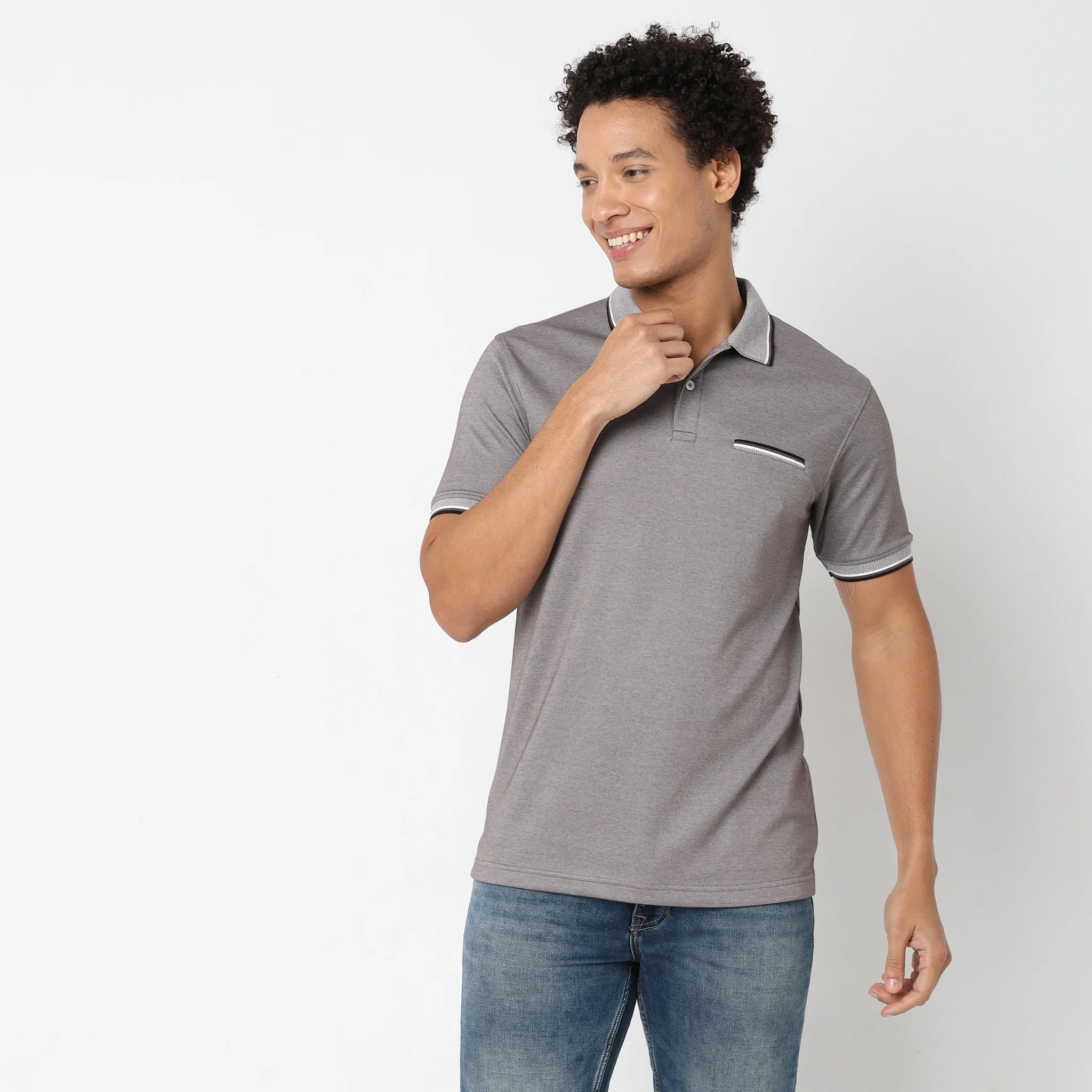 Persona™ Cotton Rich Micro Structure Bone Pocket Regular Fit Polo T-Shirt - Image 17